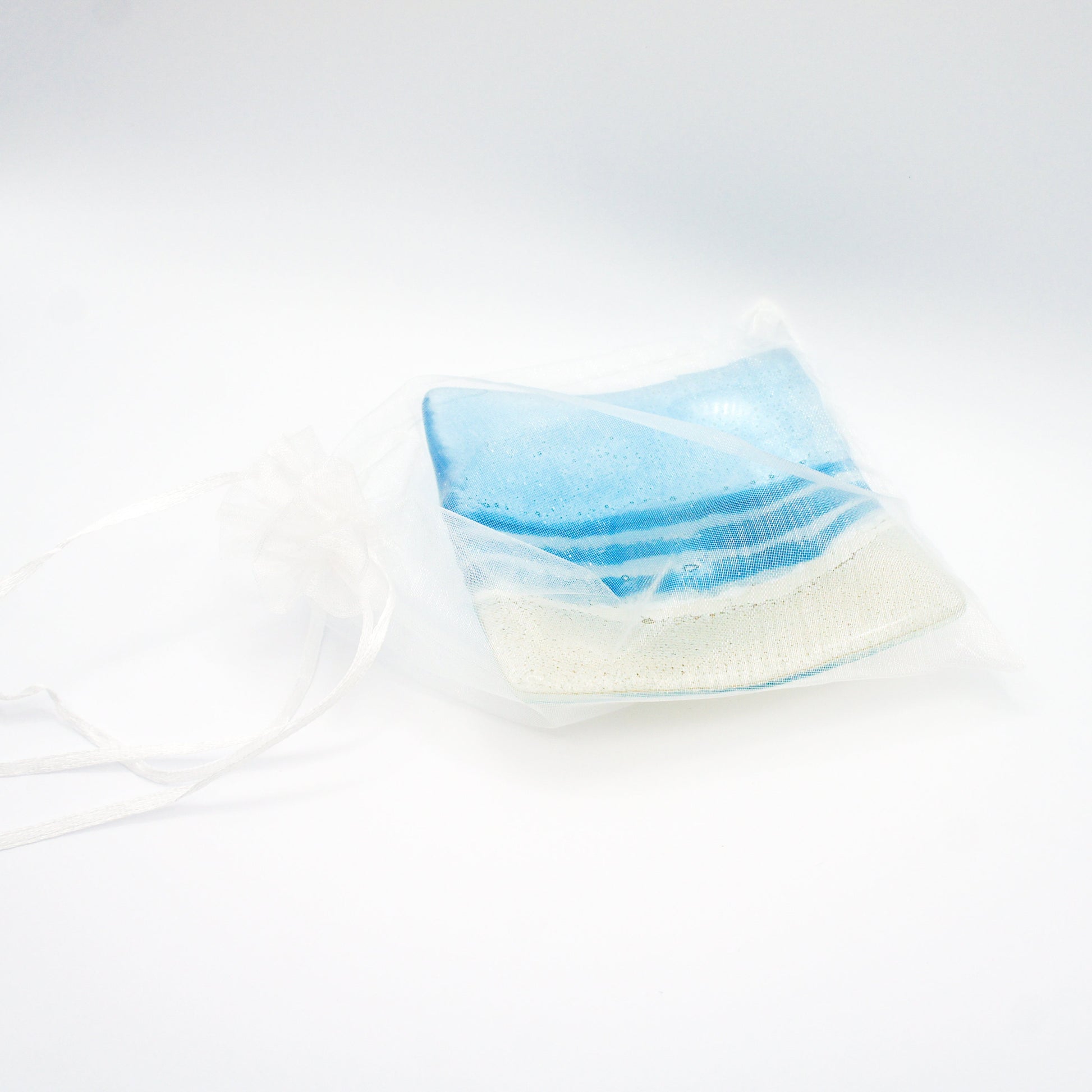 Sea Blue handmade Ring Dish 10cm, fused glass trinket, coastal ring dish, fossil handmade dish, blue dish, candle holder, blue dish, coastal dish