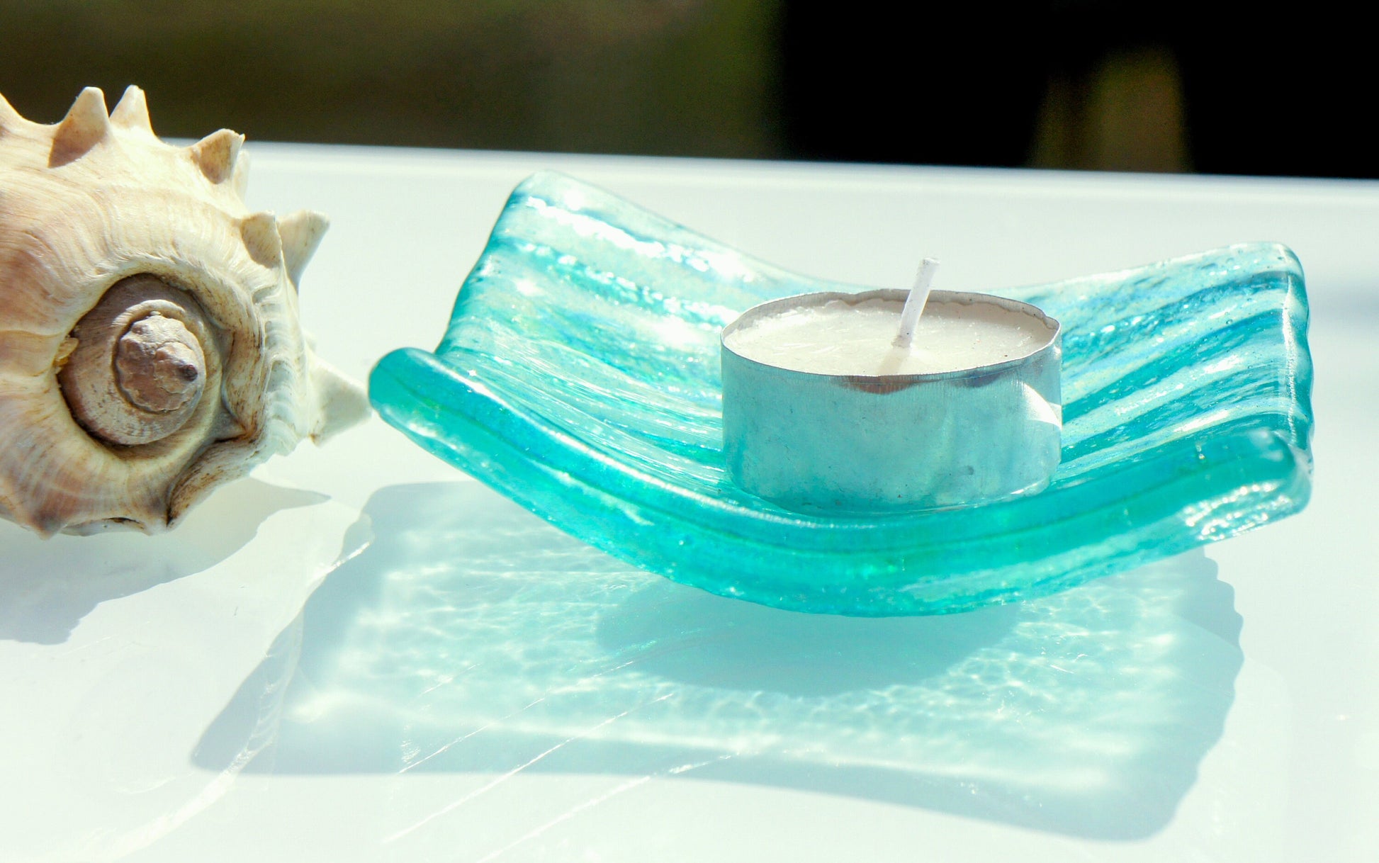 fused glass trinket, ring dish, handmade dish, teal dish, seabed dish, ring holder, turquoise dish, coastal dish