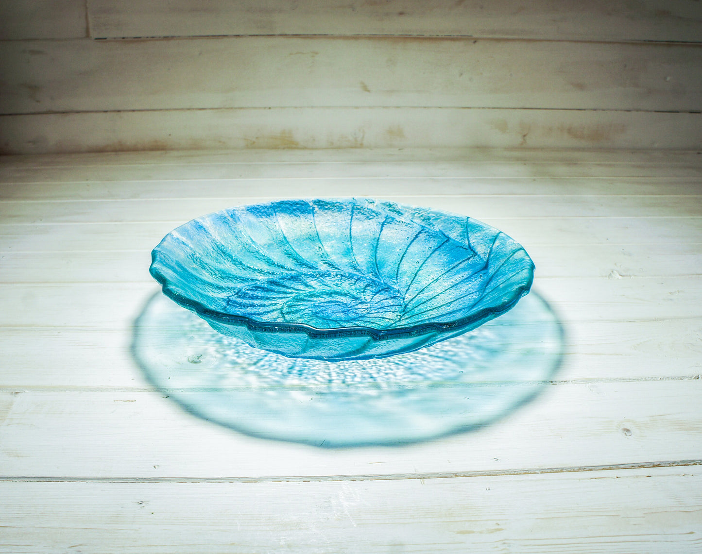 glass bowl, fruit bowl, ammonite glass fruit bowl, fossil ornament, blue teal bowl decor