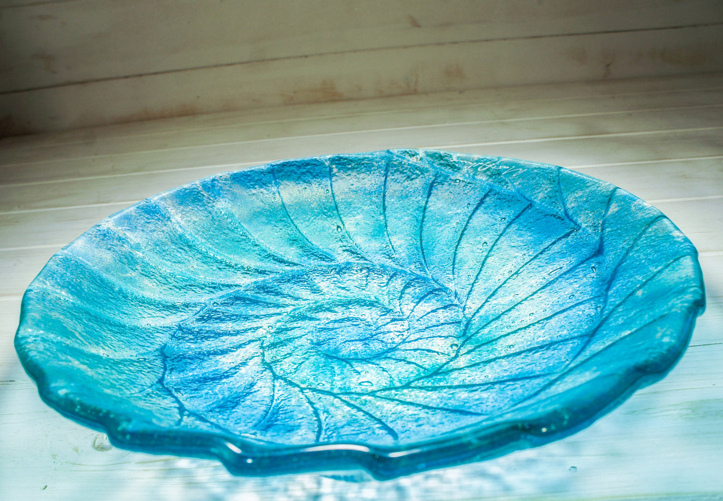 glass bowl, fruit bowl, ammonite glass fruit bowl, fossil ornament, teal bowl decor