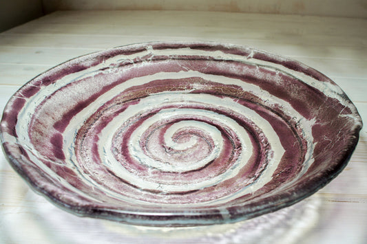 purple lilac swirl fruit glass bowl, purple bowl, decorative bowl, vibrant bowl, purple and white glass fruit bowl