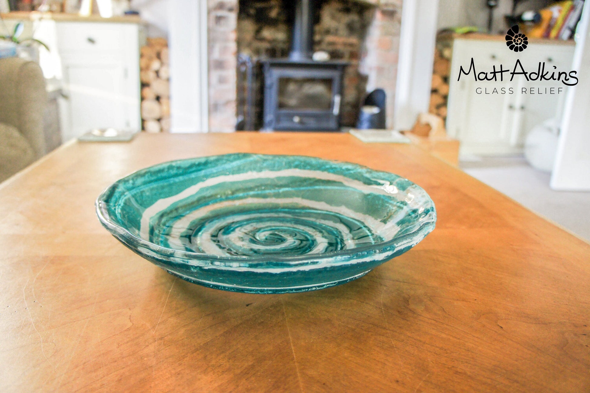 table centerpiece	handmade bowl	housewarming gift	couples gift	Turquoise Swirl	Fused Glass Bowl	Teal Swirl	Glass Fruit Bowl	engagement present	glass ornament	first home gift	beach house decor	coffee table decor