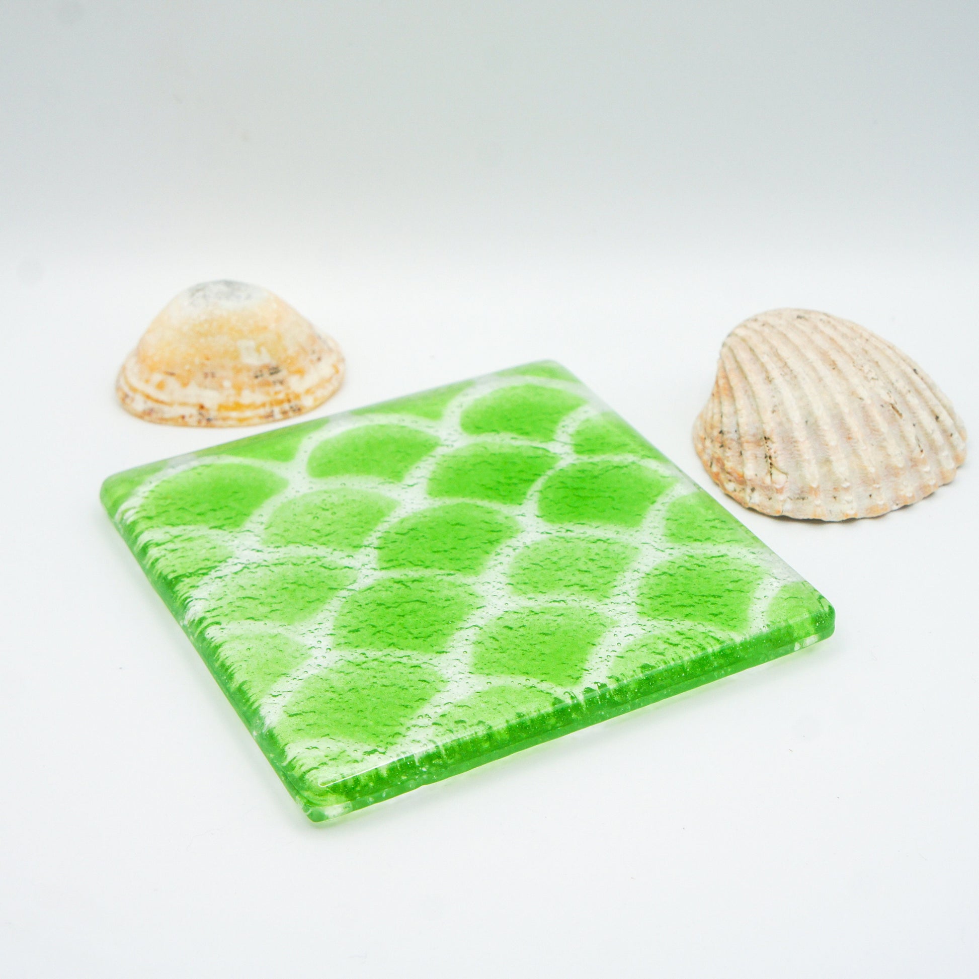 set of 4 Fishscale Fused Glass Coasters, coaster with japanese pattern 10cm(4"), house warming gifts, tile coaster, handmade coaster, gifts