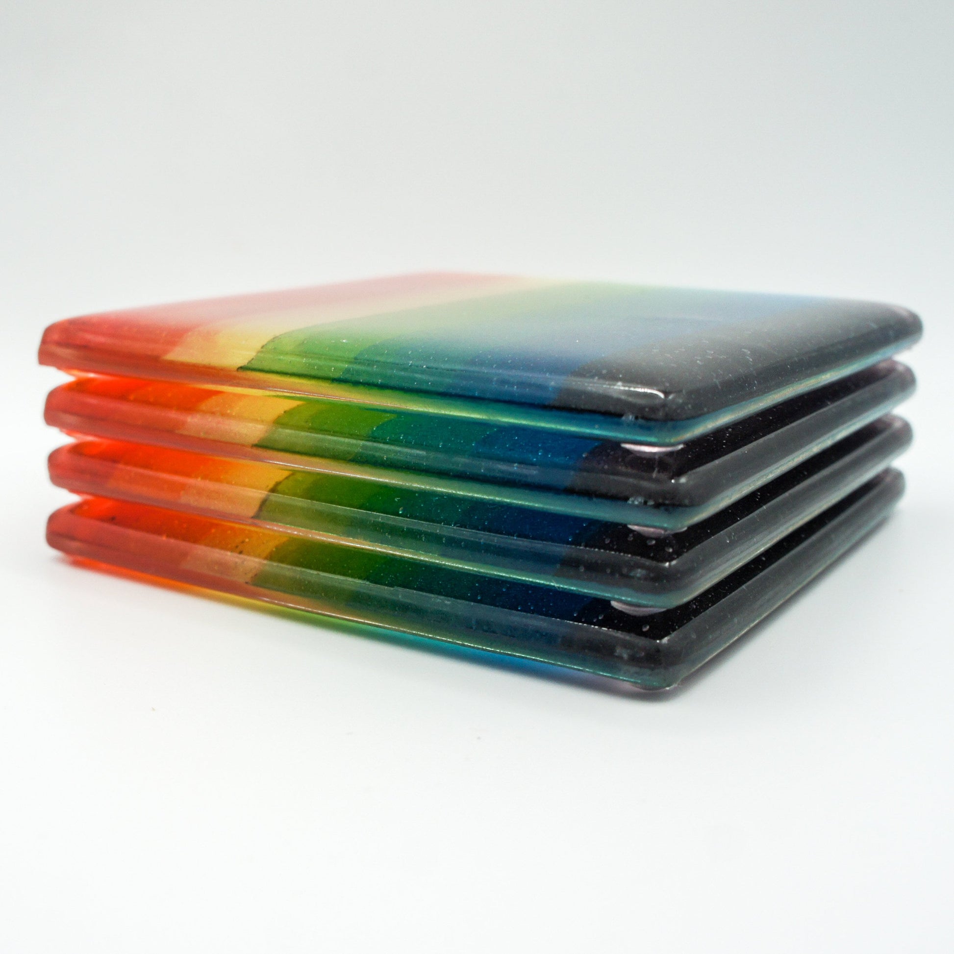 rainbow fused glass coaster, handmade coaster, tile coaster, rainbow glass, fused glass, fusing, lgbtq gift, housewarming gift, pride gift, gift for her, gift for him,colourful coaster, glass art, single gift