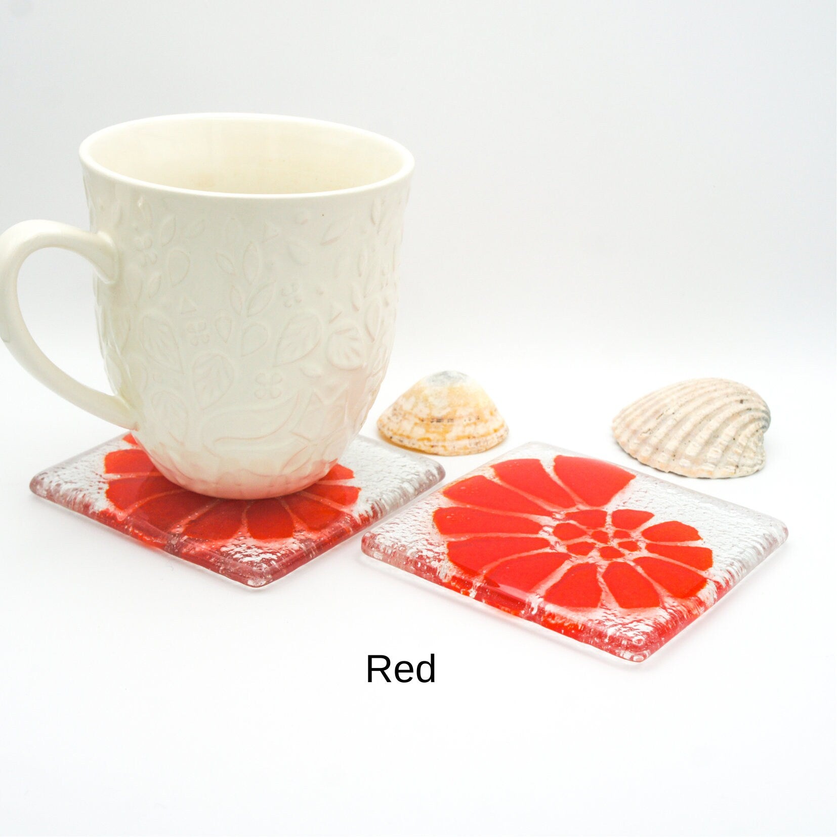Set of 4 handmade fused glass coaster, single coaster, ammonite, shell, fossil, gift, house warming gift, mothers day gift, handmade coaster, multi coloured coaster, personalised coaster, wall tile, tile coaster, set of 4