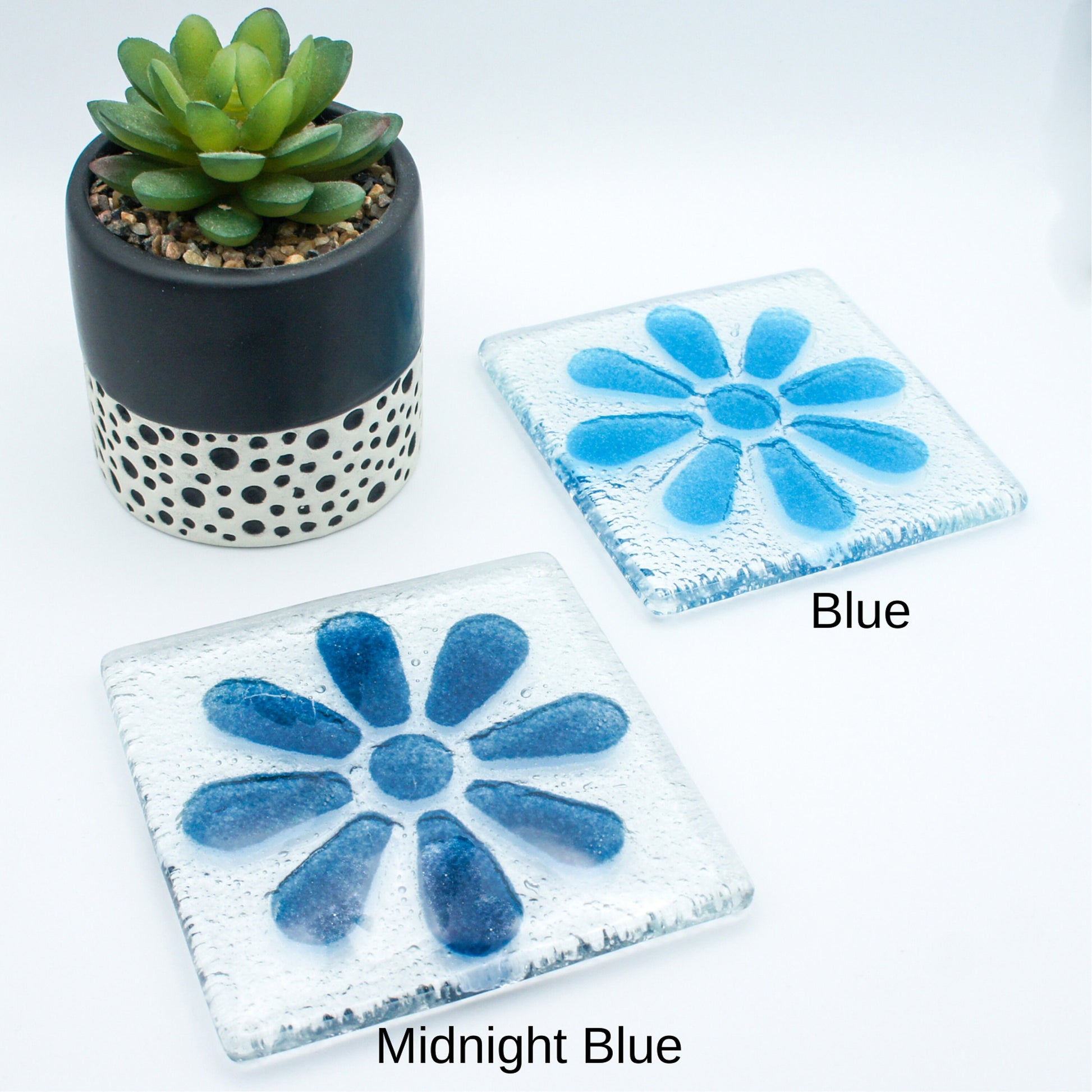 2 Daisy Glass Coasters, Choose the colours, fused glass flower coasters, sea glass daisy coasters, fused glass tableware, matt adkins