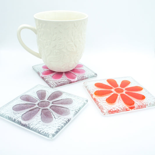 4 Daisy Coasters 10x10cm(4x4"), Choose colours, fused glass flower coasters, sea glass daisy coasters, matt adkins