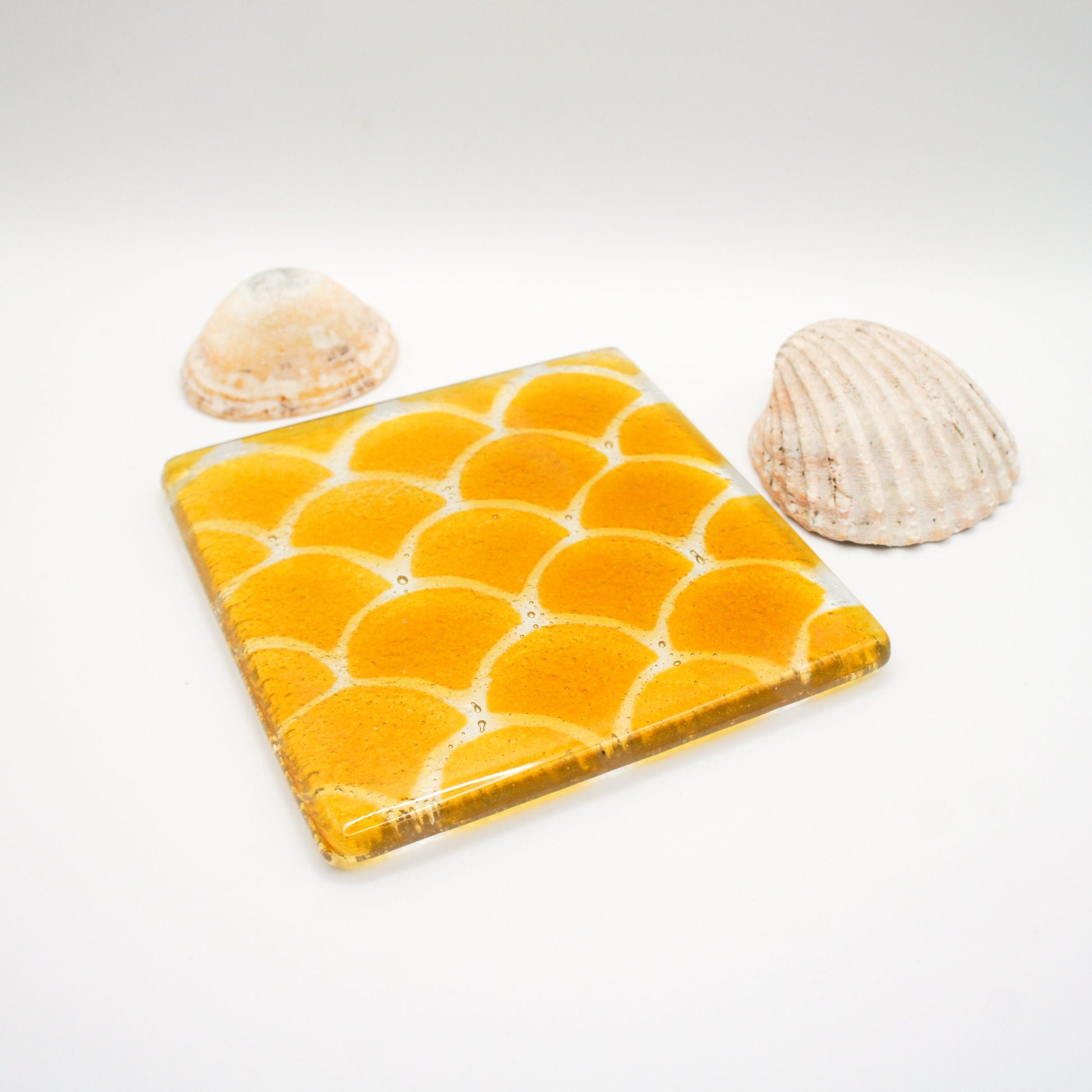 set of 4 Fishscale Fused Glass Coasters, coaster with japanese pattern 10cm(4"), house warming gifts, tile coaster, handmade coaster, gifts