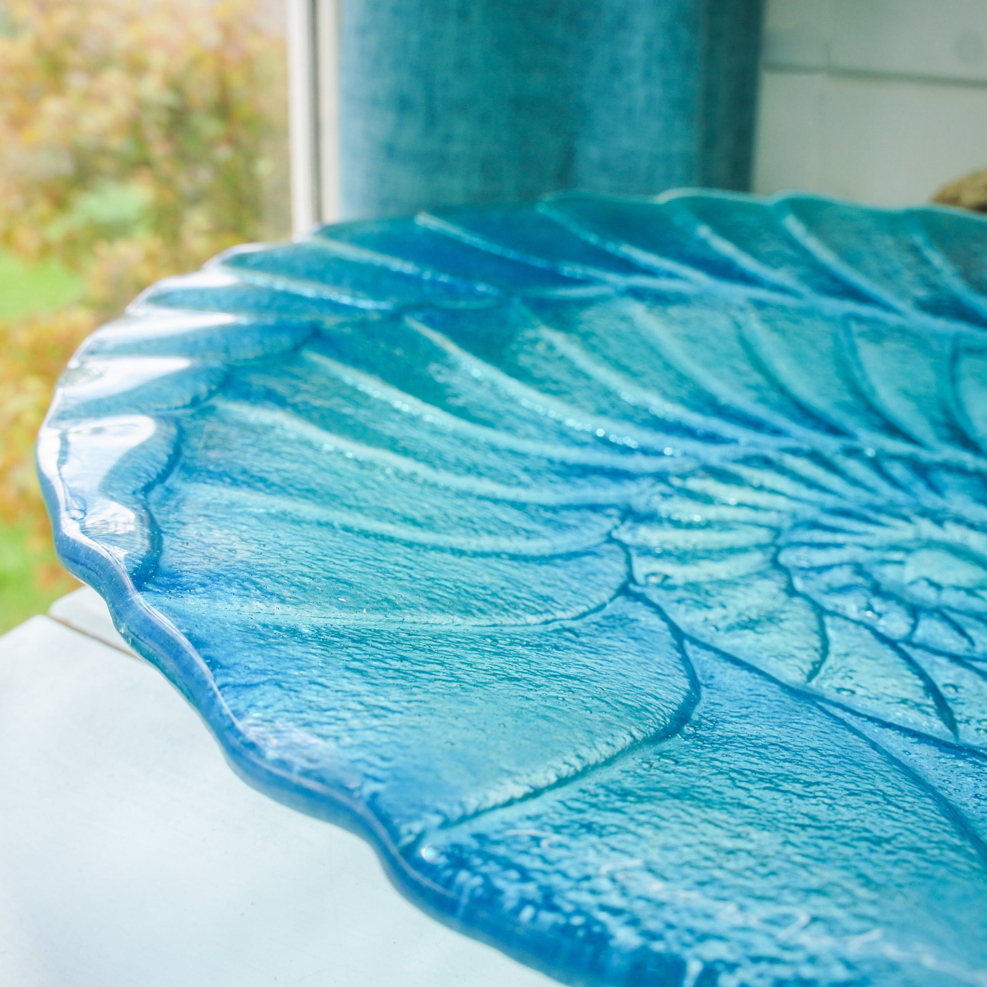 glass bowl, fruit bowl, ammonite glass fruit bowl, fossil ornament, blue teal bowl decor,Beach House Decor, Decorative Bowl, Glass Art