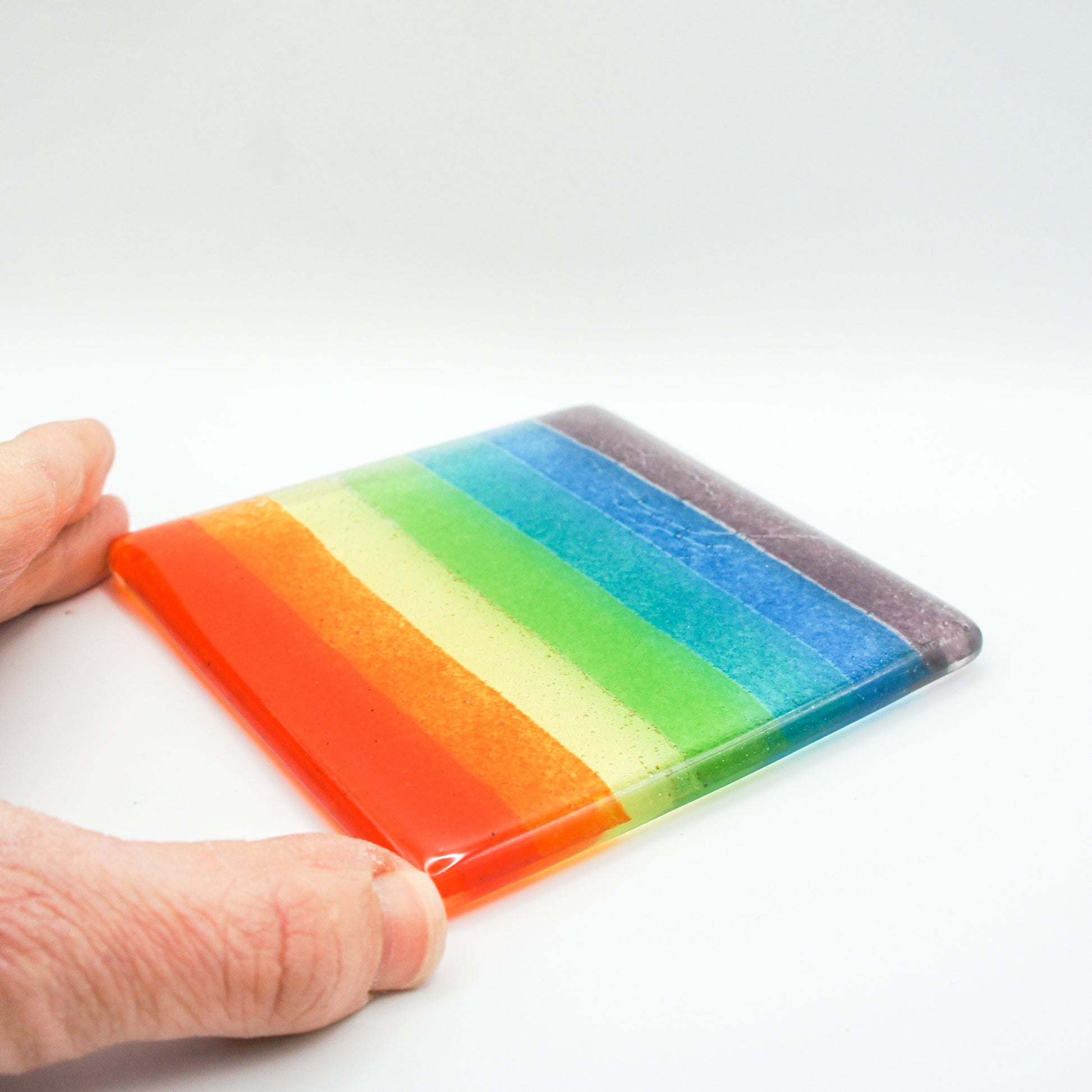 rainbow fused glass coaster, handmade coaster, tile coaster, rainbow glass, fused glass, fusing, lgbtq gift, housewarming gift, pride gift, gift for her, gift for him,colourful coaster, glass art, single gift