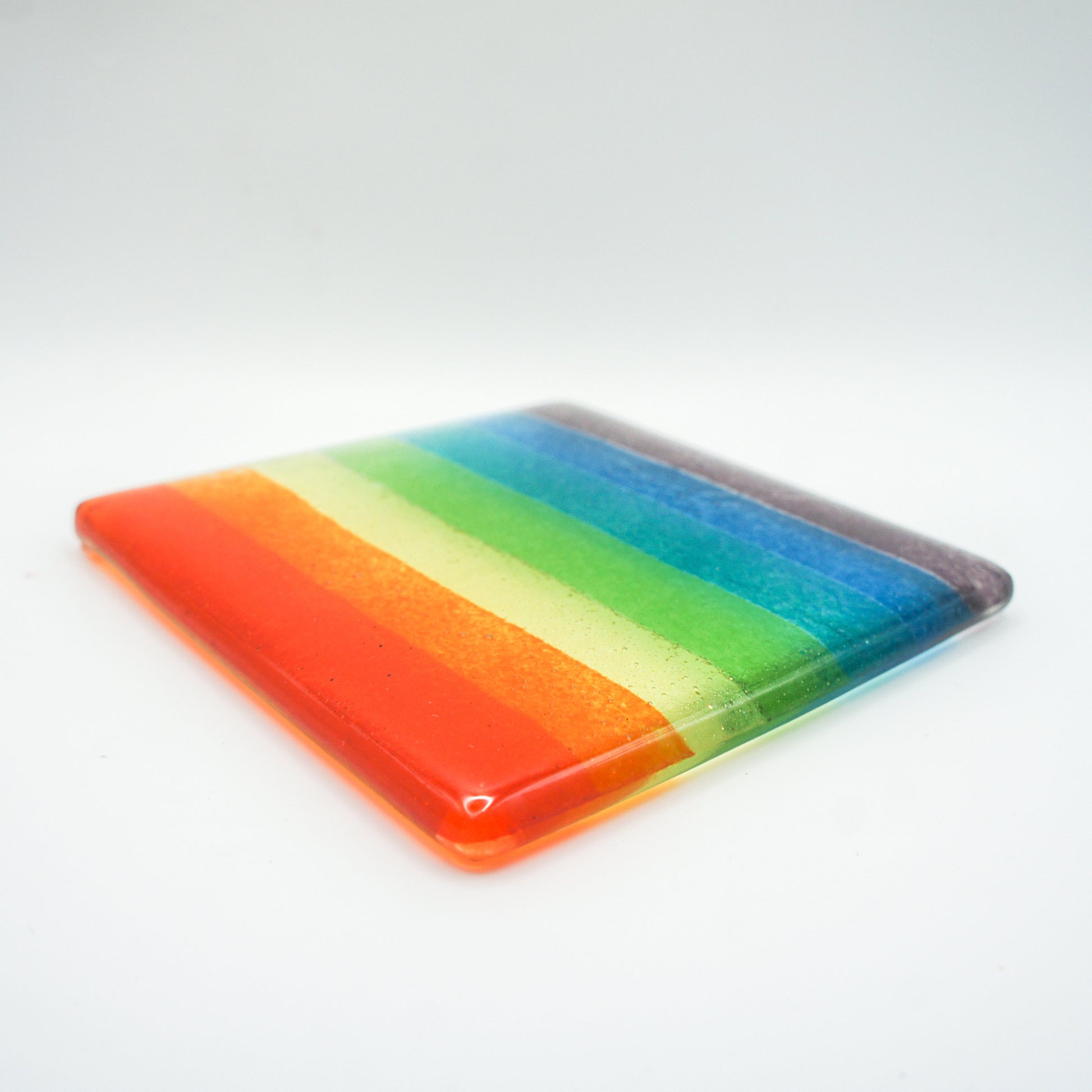 rainbow fused glass coaster, handmade coaster, tile coaster, rainbow glass, fused glass, fusing, lgbtq gift, housewarming gift, pride gift, gift for her, gift for him,colourful coaster, glass art, single gift