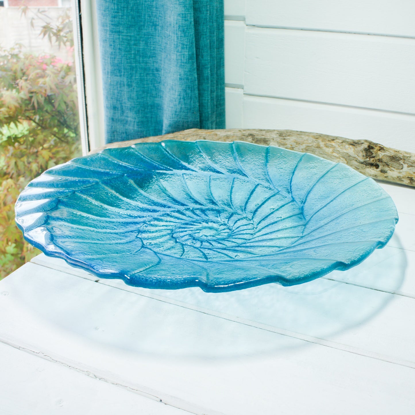 glass bowl, fruit bowl, ammonite glass fruit bowl, fossil ornament, blue teal bowl decor,Beach House Decor, Decorative Bowl, Glass Art