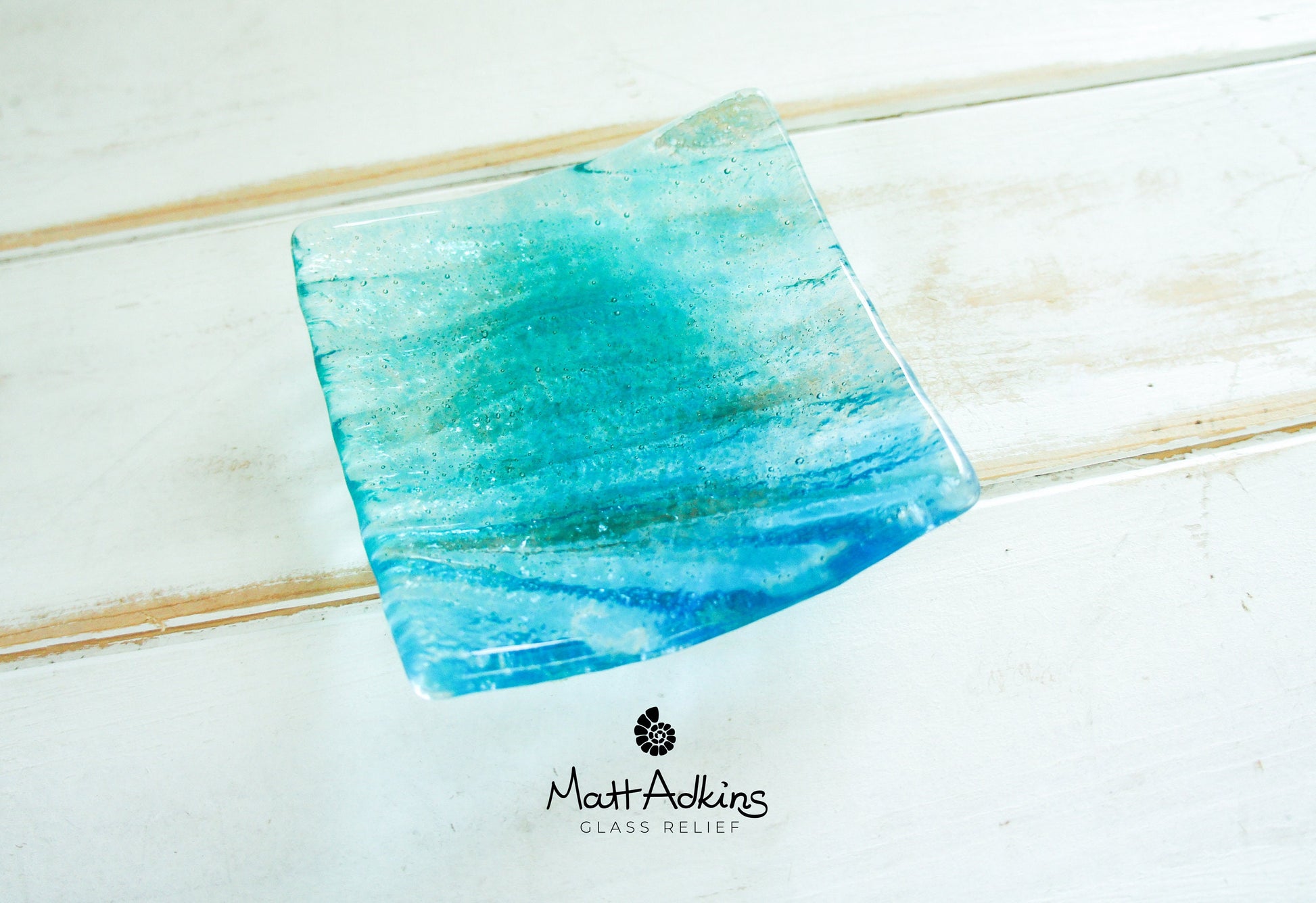 Blue Teal Seabed Glass Dish 10cm(4") with optional organza bag, fused glass trinket dish, ring dish, jewelry bowl, turquoise bathroom decor