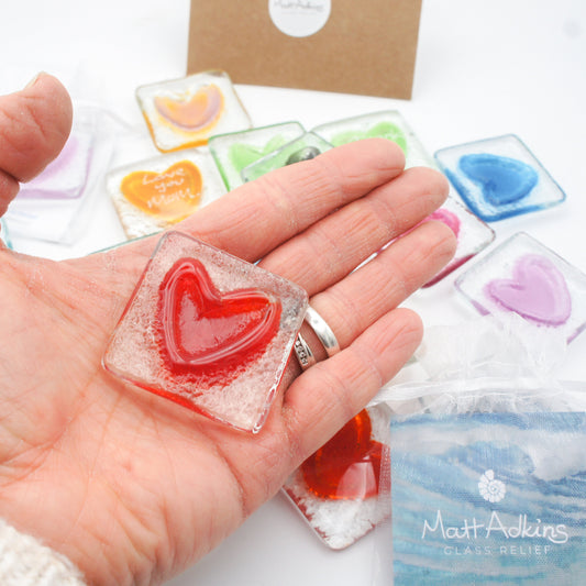 Fused Glass Heart Pocket Hug letterbox gift thinking of you gift best friend gift worry stone glass art mental health gift wellbeing hug in a box miss you miscarriage gift love engraved, bridesmaid