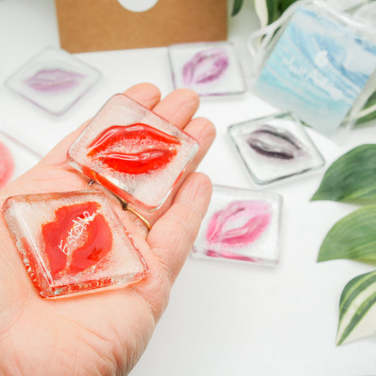 Fused Glass Kiss Lips Pocket Hug Engraved I love you girlfriend gift boyfriend gift teenage girl gift sea glass art 1st anniversary bridesmaid gifts cheap gifts wedding favours