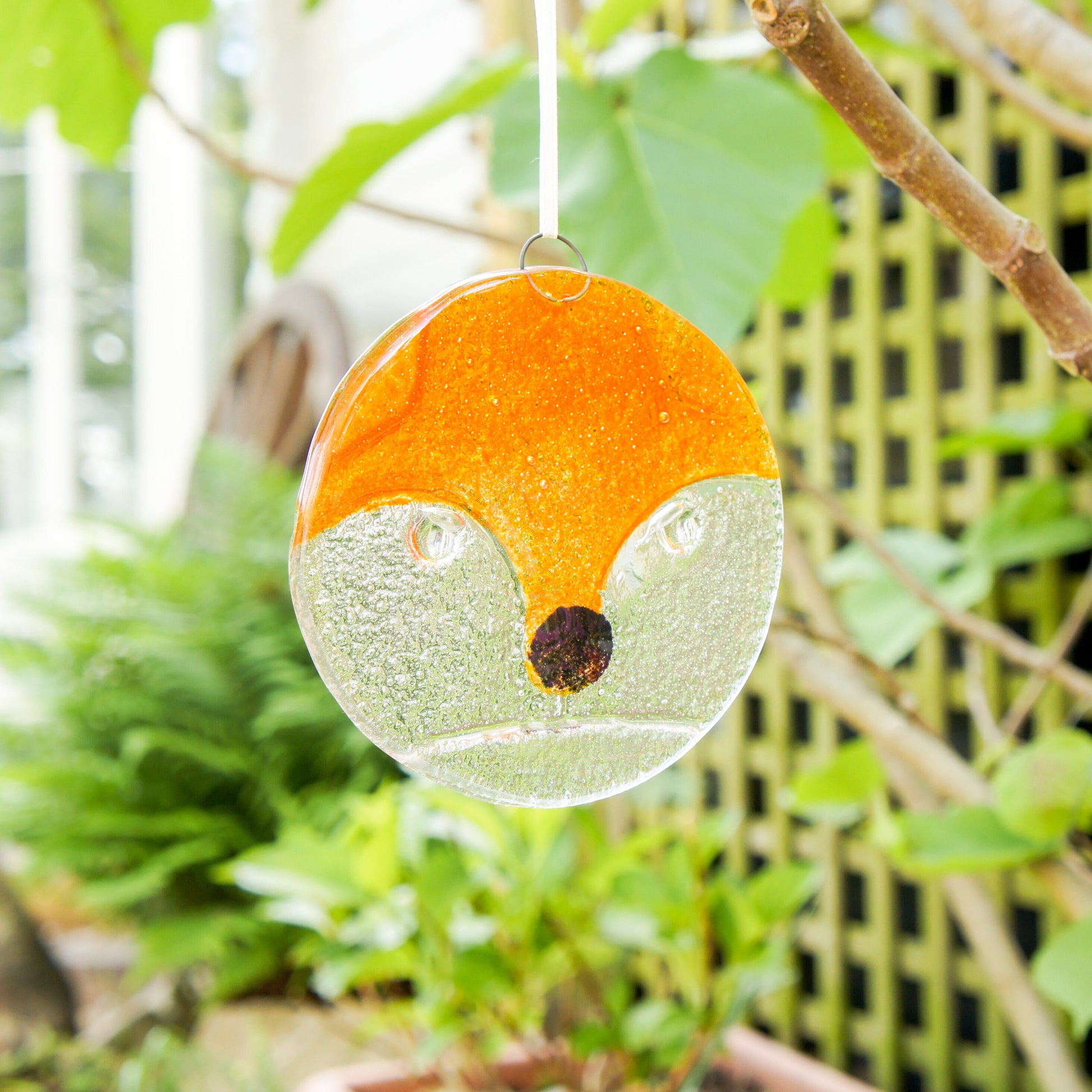 fused glass hanging ornament fox art fox gifts yard art glass sea glass art house warming nanny gift Fox Glass Suncatcher gift for couple hostess gift garden yard