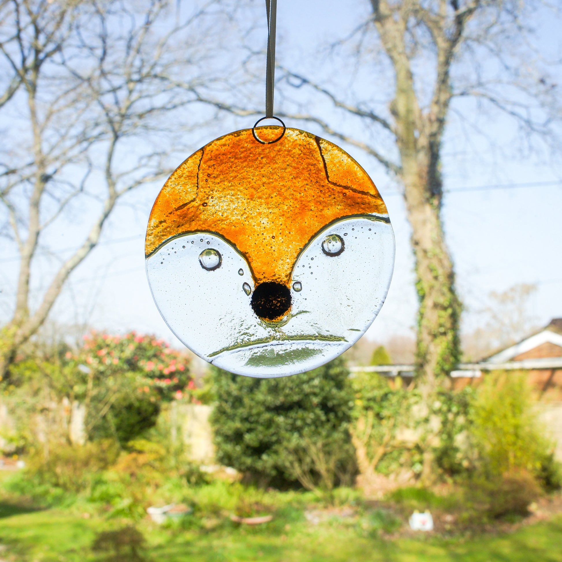 fused glass hanging ornament fox art fox gifts yard art glass sea glass art house warming nanny gift Fox Glass Suncatcher gift for couple hostess gift garden yard