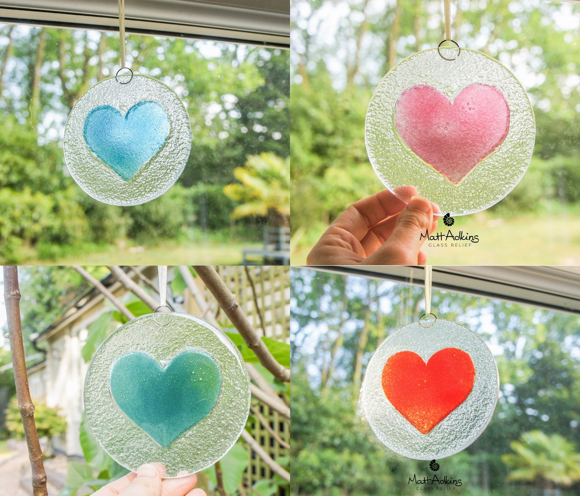 Turquoise Heart Glass Suncatcher 12cm(5"), yard art glass, hanging heart, teal love heart fused glass Decoration, sun catcher, sea glass