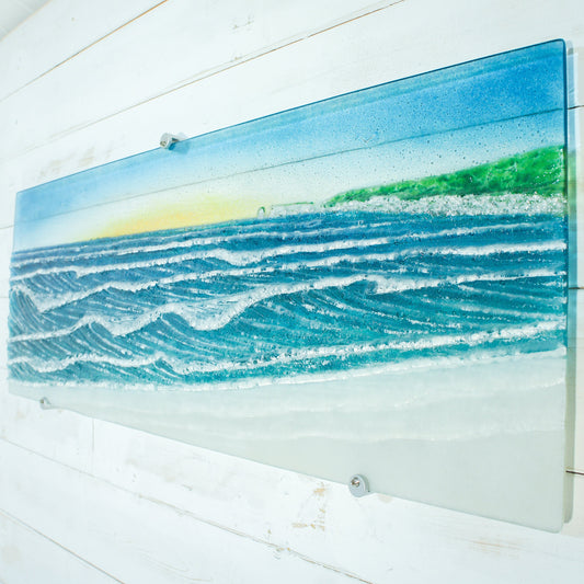 Extra Large Art
Panoramic Wall Art
Blue Teal Sunset
Wave Wall Art
3D art
sea glass art
textured art
wall sculpture
glass wall panel
landscape wall art
modern 3d art
living room decor
turquoise sailing