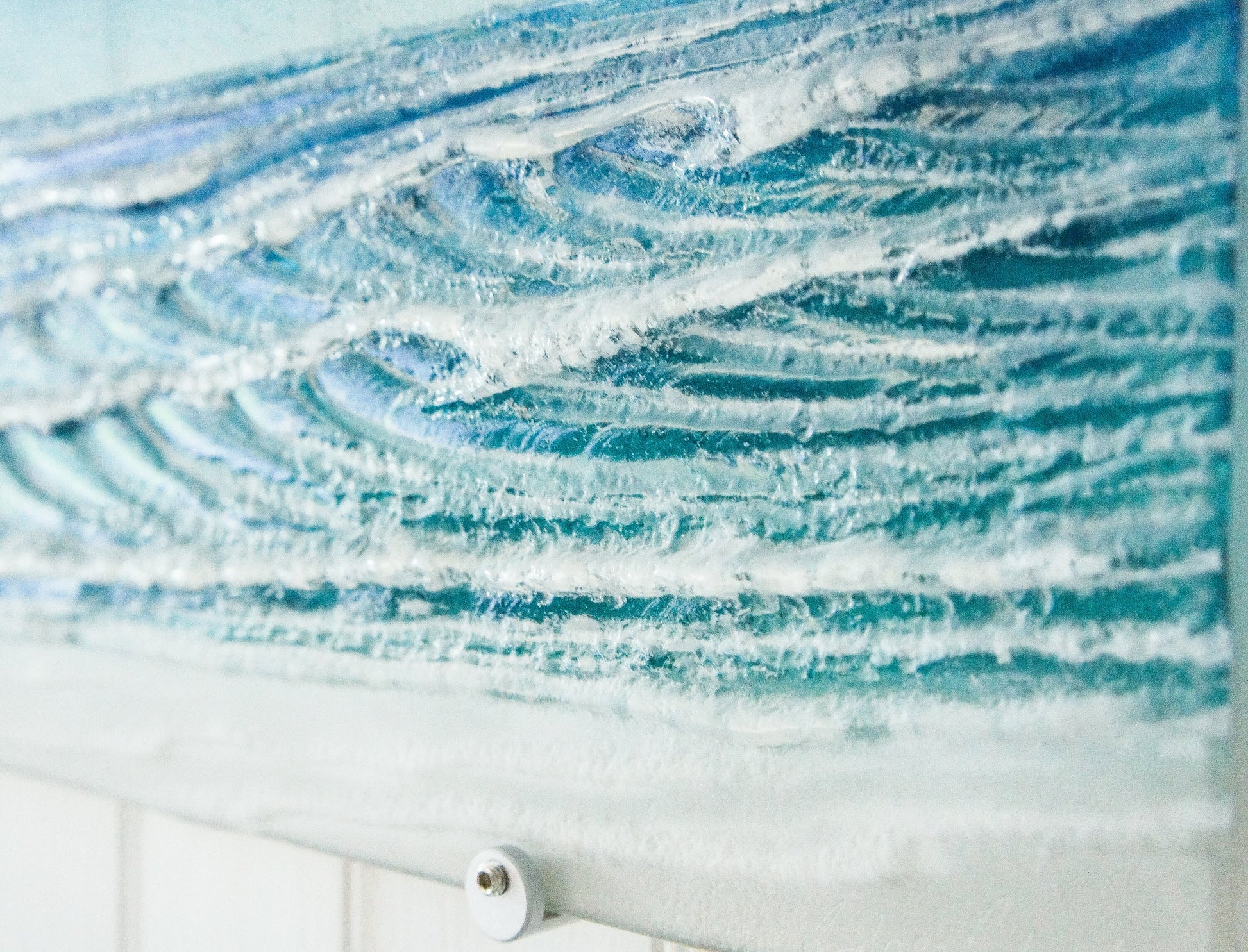 Large Panoramic Wave 67x25cm(26x10"), fused glass wall art, teal turquoise blue ocean wall panel glass sculpture, bedroom landscape wall art