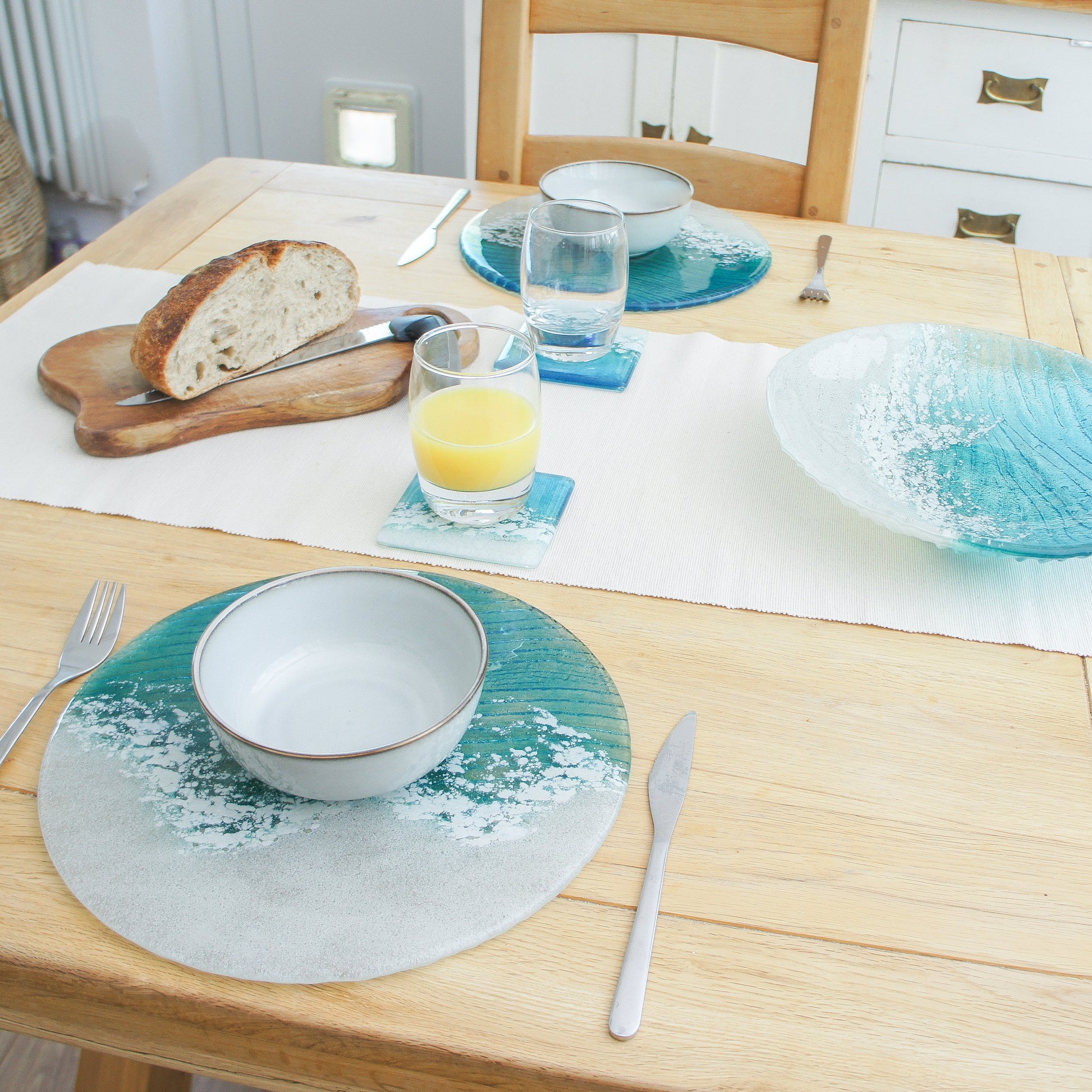 Coasters Set handmade dinner set dinner service wedding gift fused glass placemat coaster set hosting decor housewarming gift first home gift table protector coastal dinnerware turquoise placemats glass tablemats
