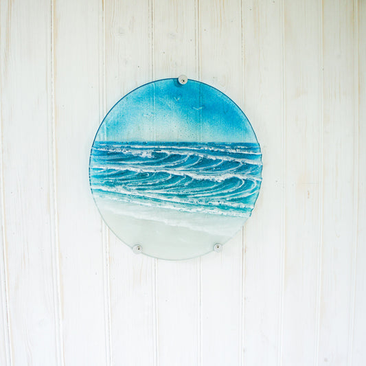 Round Wave
Fused Glass Wall Art
Turquoise Blue
Circle Glass
Wave wall decor
Breaking Wave
wall Sculpture
textured wall art
living room decor
bathroom wall art
sea glass art
office wall art
gallery wall teal
