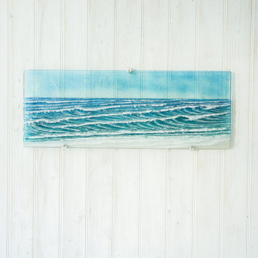 Large Panoramic Wave
fused glass wall art
teal turquoise
blue ocean
wall panel
glass sculpture
bedroom wall art
landscape wall art
sea glass art
surfing sailing
nautical gift
textured wall art
glass art wall decor