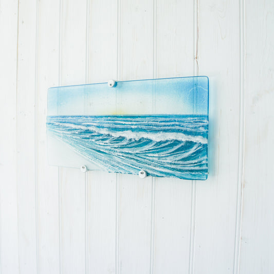wall glass art
coastal home decor
fused glass wall art
ocean wall art
wave sculpture
beach room decor
office wall art
breaking wave
textured wall art
modern wall art
glass fusing teal
sea glass surfing