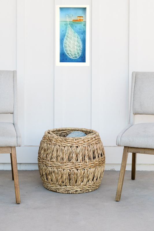 Fishing Net Frame - Fishing Boat Wall Art - Portrait Sea Fused Glass Framed Picture 18cmx34cm (7"x13 3/8") - Coastal Wall Art
