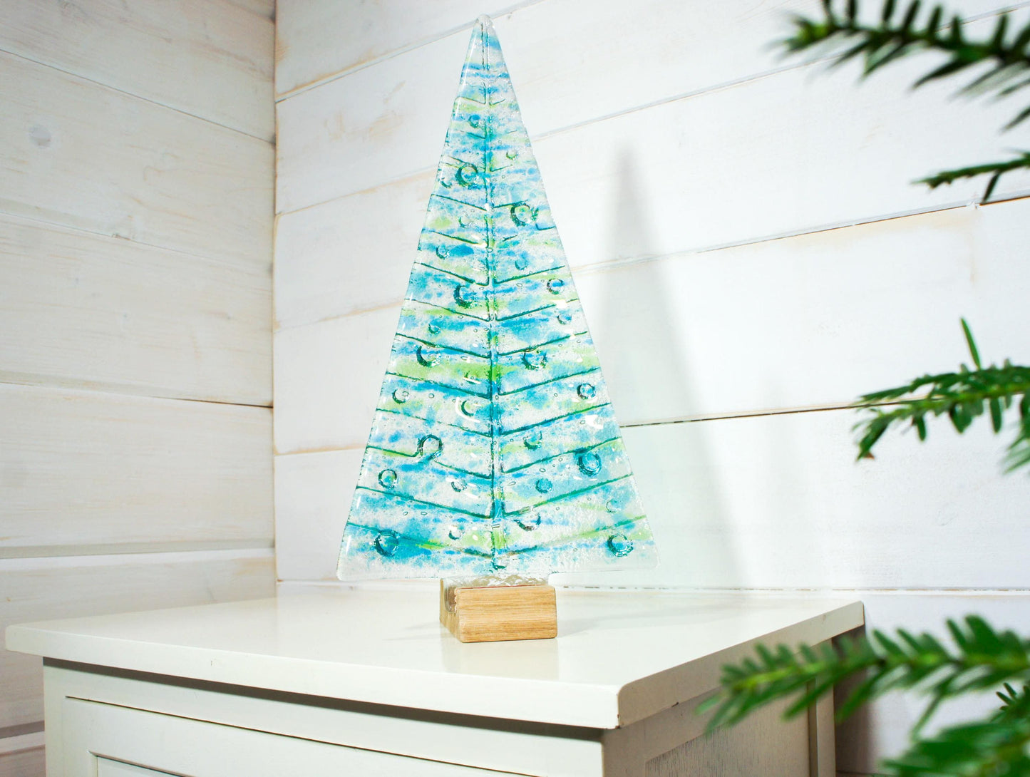 fused glass xmas
Christmas decoration
glass decoration
glass christmas tree
Xmas decoration
freestanding tree
blue green xmas tree
christmas ornament
holiday decor
christmas gift idea
christmas present
christmas eve box
seaglass christmas