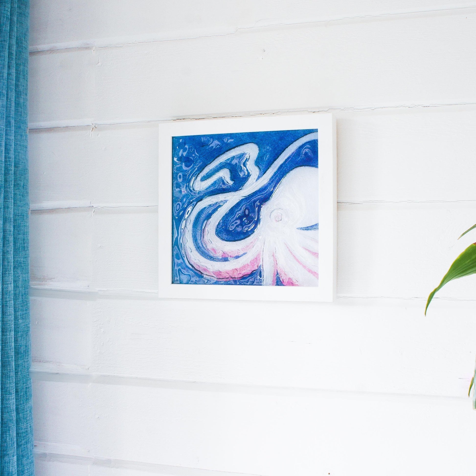 pink octopus frame square, 3d wall art, framed art, bathroom wall art, picture frame, cherry wall art, animal prints, home decor, sea glass, pink decor