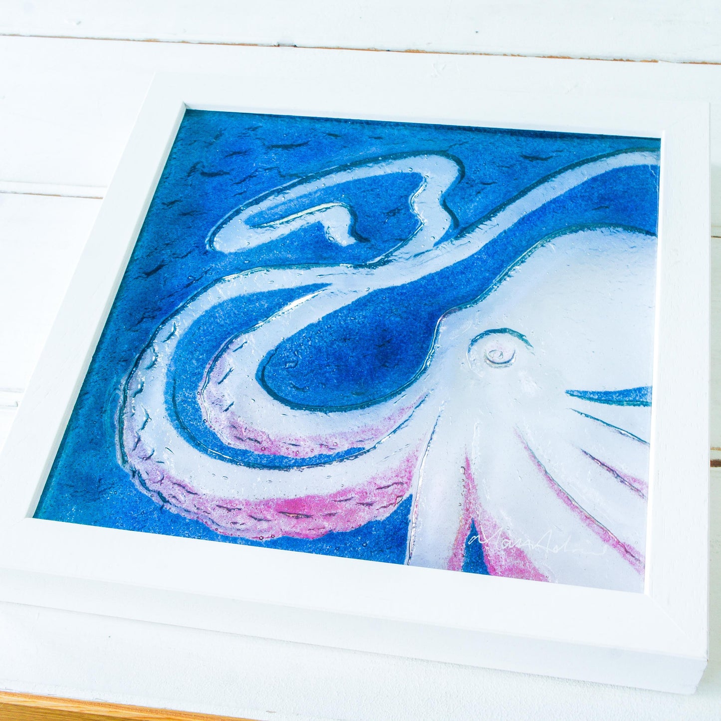 pink octopus frame square, 3d wall art, framed art, bathroom wall art, picture frame, cherry wall art, animal prints, home decor, sea glass, pink decor