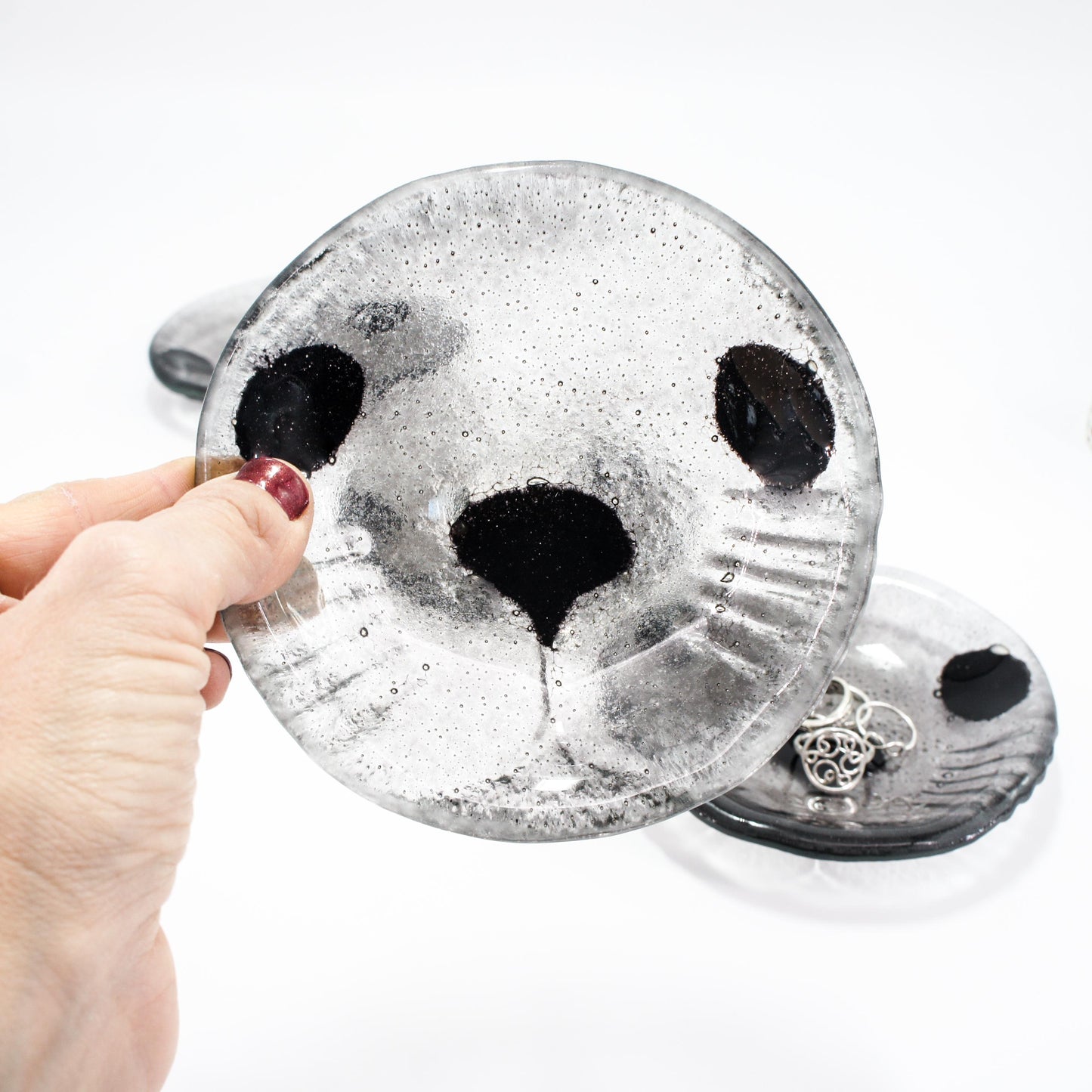 Seal Glass Trinket Dish 12.5cm(5"), fused glass ring holder, ring dish, jewelry bowl, earring holder, tea light gift for her, seal gift