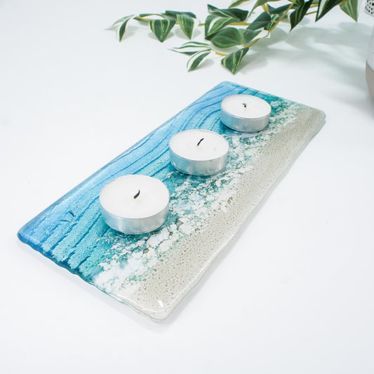 office accessory
tea light stand
fused glass candle
candle display
coastal handmade
tea light tray
gift for her
teal candle stand
blue candle holder
christmas gifts
coastal home present
turquoise home gift