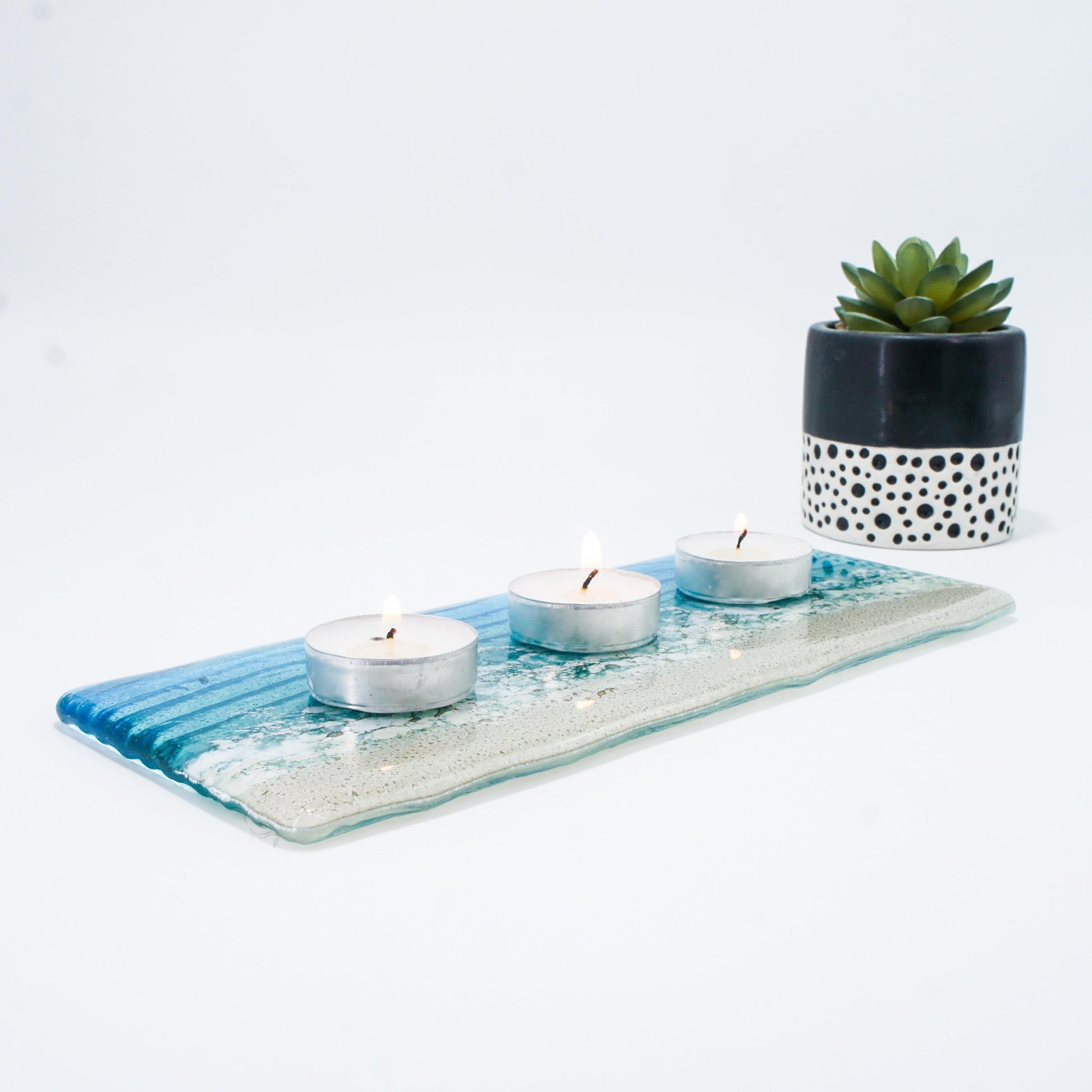 office accessory
tea light stand
fused glass candle
candle display
coastal handmade
tea light tray
gift for her
teal candle stand
blue candle holder
christmas gifts
coastal home present
turquoise home gift