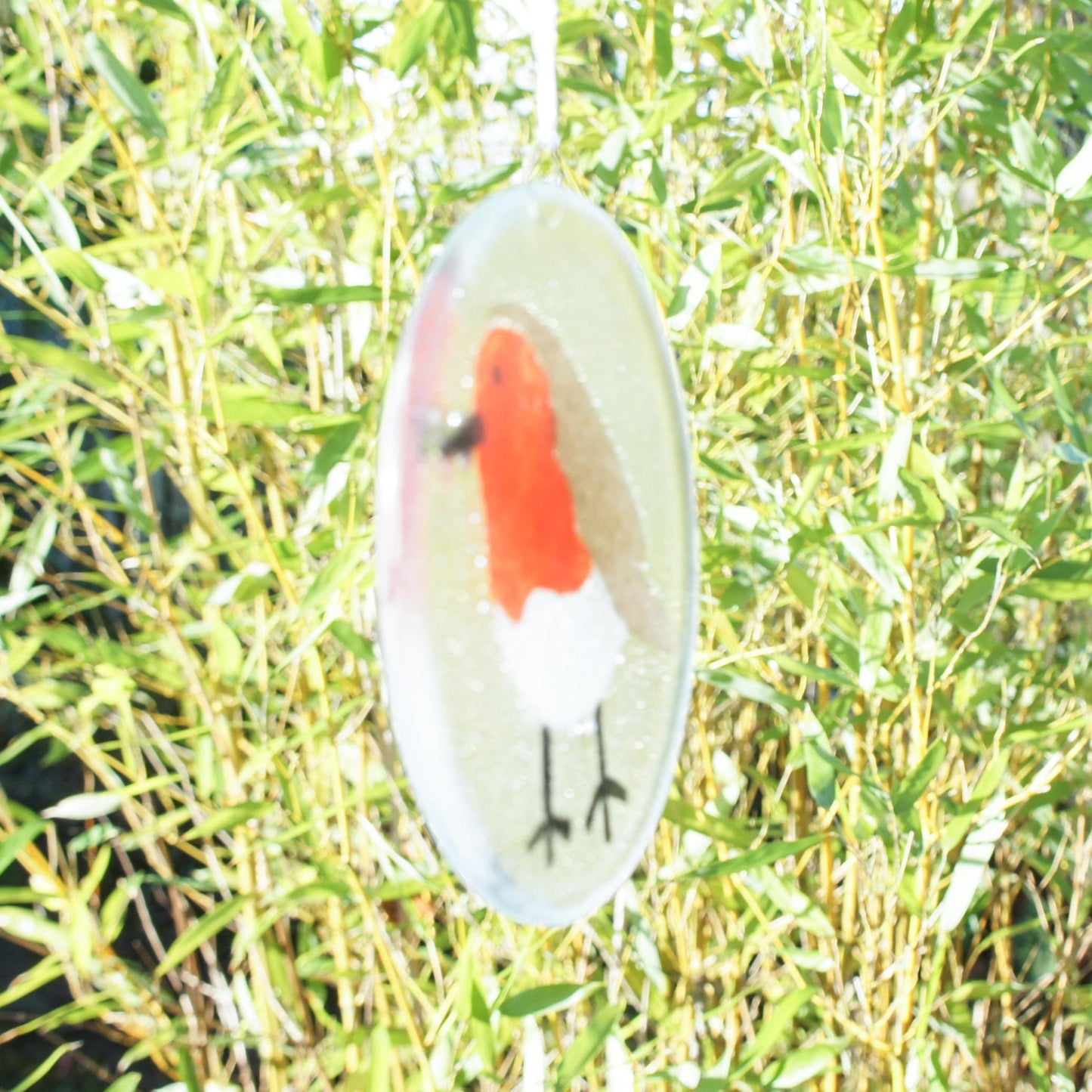 robin round hanging suncatcher hanging ornament	housewarming gifts	garden decor	yard art	fused glass	thank you present	nanny gift	Seal	Glass Suncatcher	sea glass art	first home gift	teenage girl gift	gifts for friends