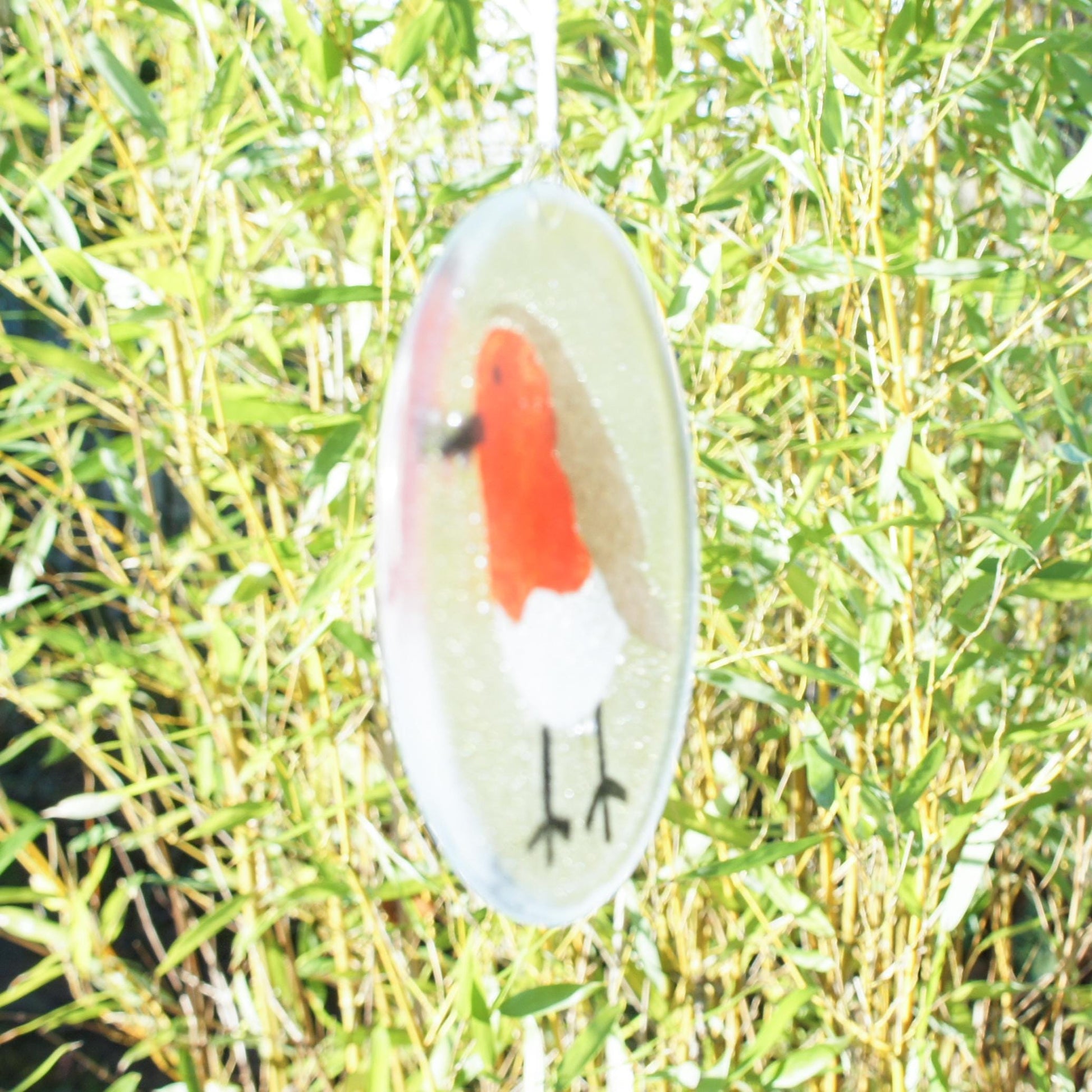 robin round hanging suncatcher hanging ornament	housewarming gifts	garden decor	yard art	fused glass	thank you present	nanny gift	Seal	Glass Suncatcher	sea glass art	first home gift	teenage girl gift	gifts for friends