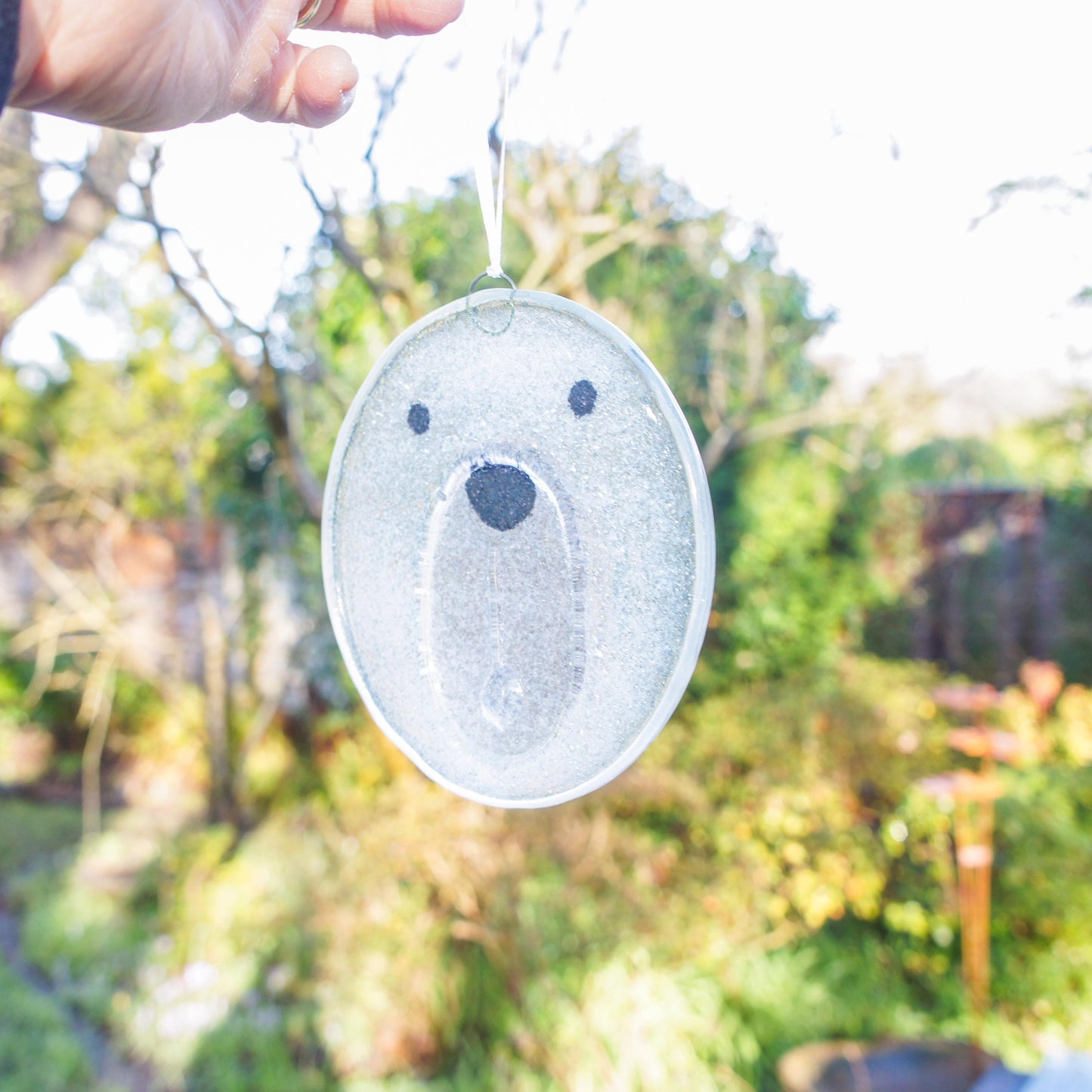 polar bear face fused glass hanging suncatcher ornament
