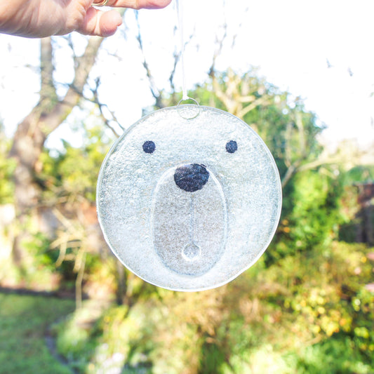 polar bear face fused glass hanging suncatcher ornament
