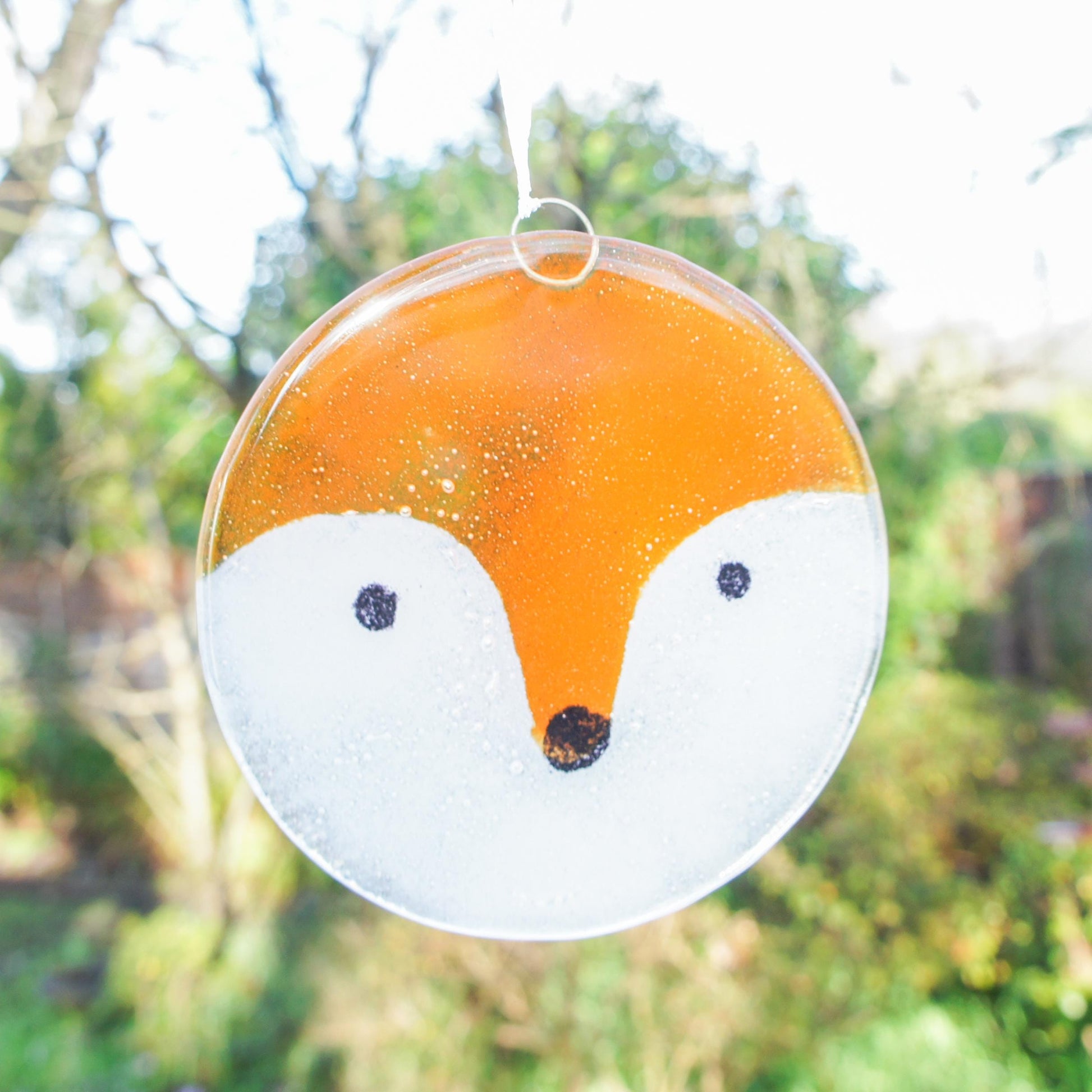 fused glass	hanging ornament	fox art	fox gifts	yard art glass	sea glass art	house warming	nanny gift	Fox	Glass Suncatcher	gift for couple	hostess gift	garden yard