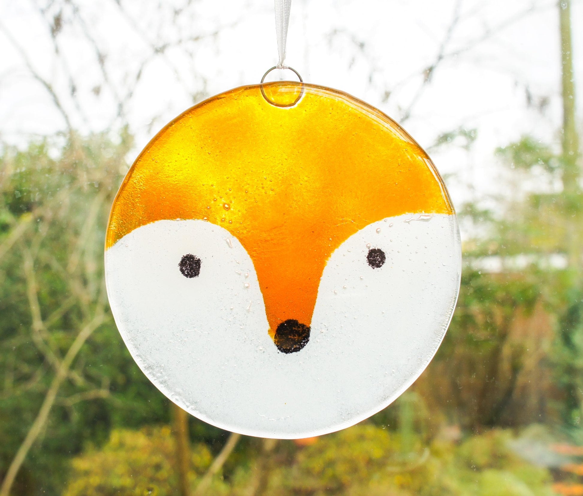 fused glass	hanging ornament	fox art	fox gifts	yard art glass	sea glass art	house warming	nanny gift	Fox	Glass Suncatcher	gift for couple	hostess gift	garden yard