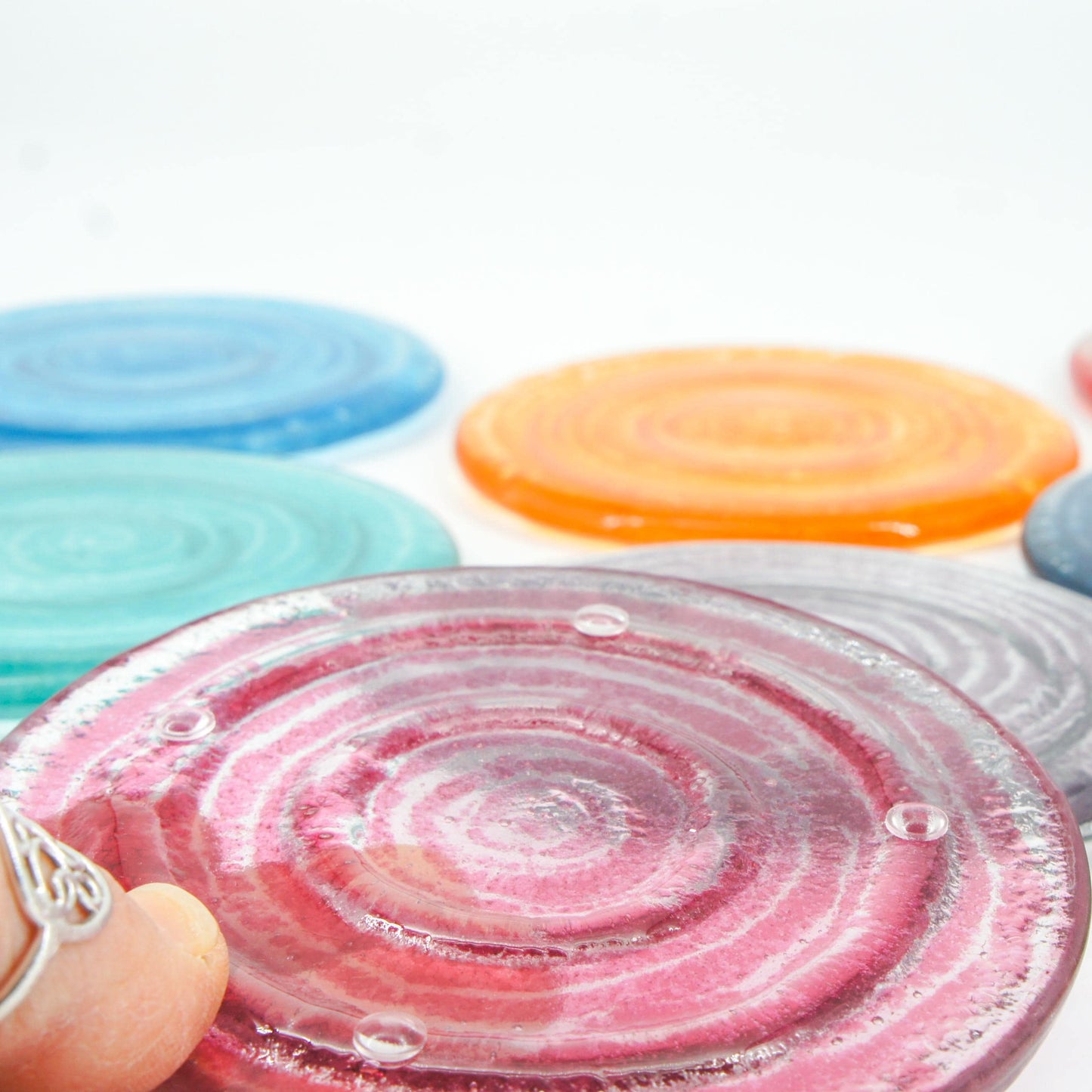 hostess gift
coaster set
round glass coasters
wedding present
gift set
wine lovers gift
personalised coaster
tea coffee
new home gift
fused glass coasters
tableware glassware
glass placemats
set of 6
