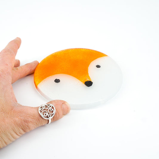 round coaster
orange fox coaster
fused glass coaster
single coaster
coffee table decor
sea glass art
hostess gift
teenage girl gift
mental health gift
house warming gift
gifts for wife
new home gift
gift for friends