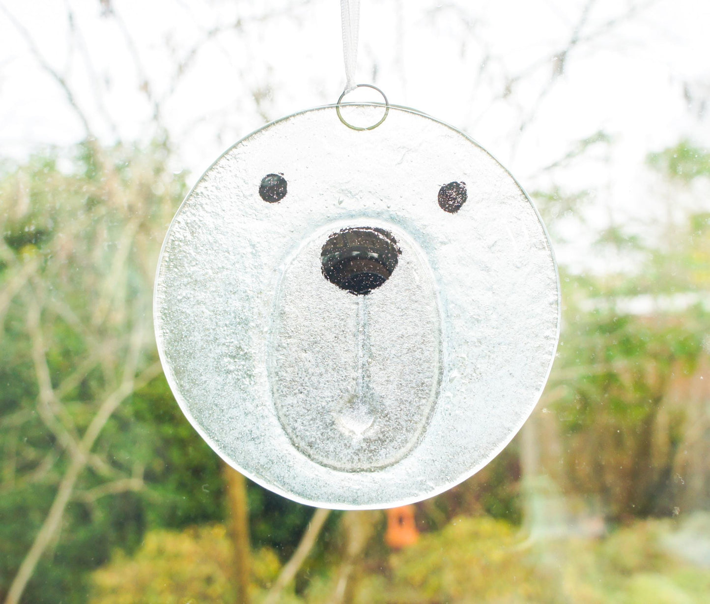 polar bear face fused glass hanging suncatcher ornament