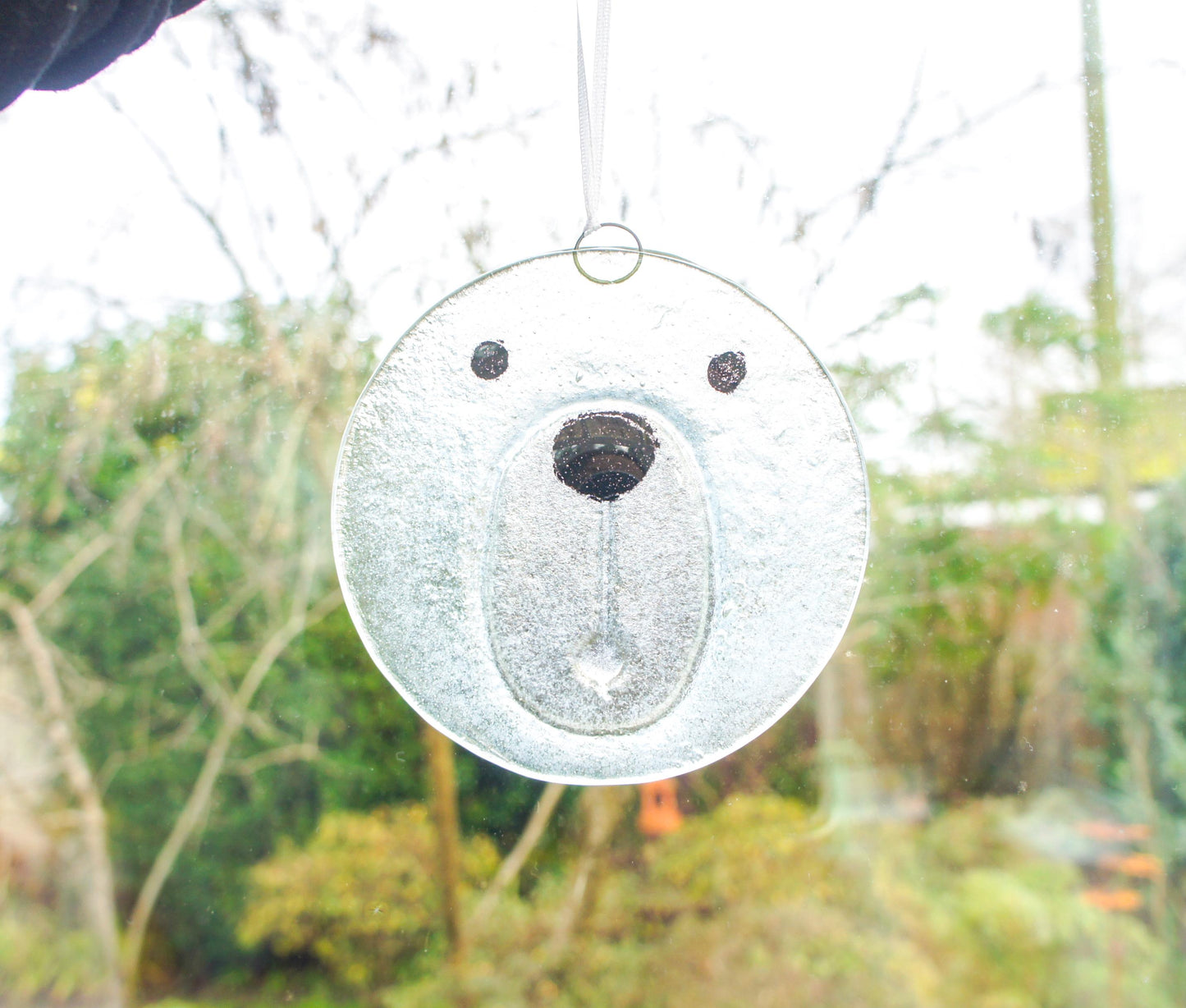 polar bear face fused glass hanging suncatcher ornament
