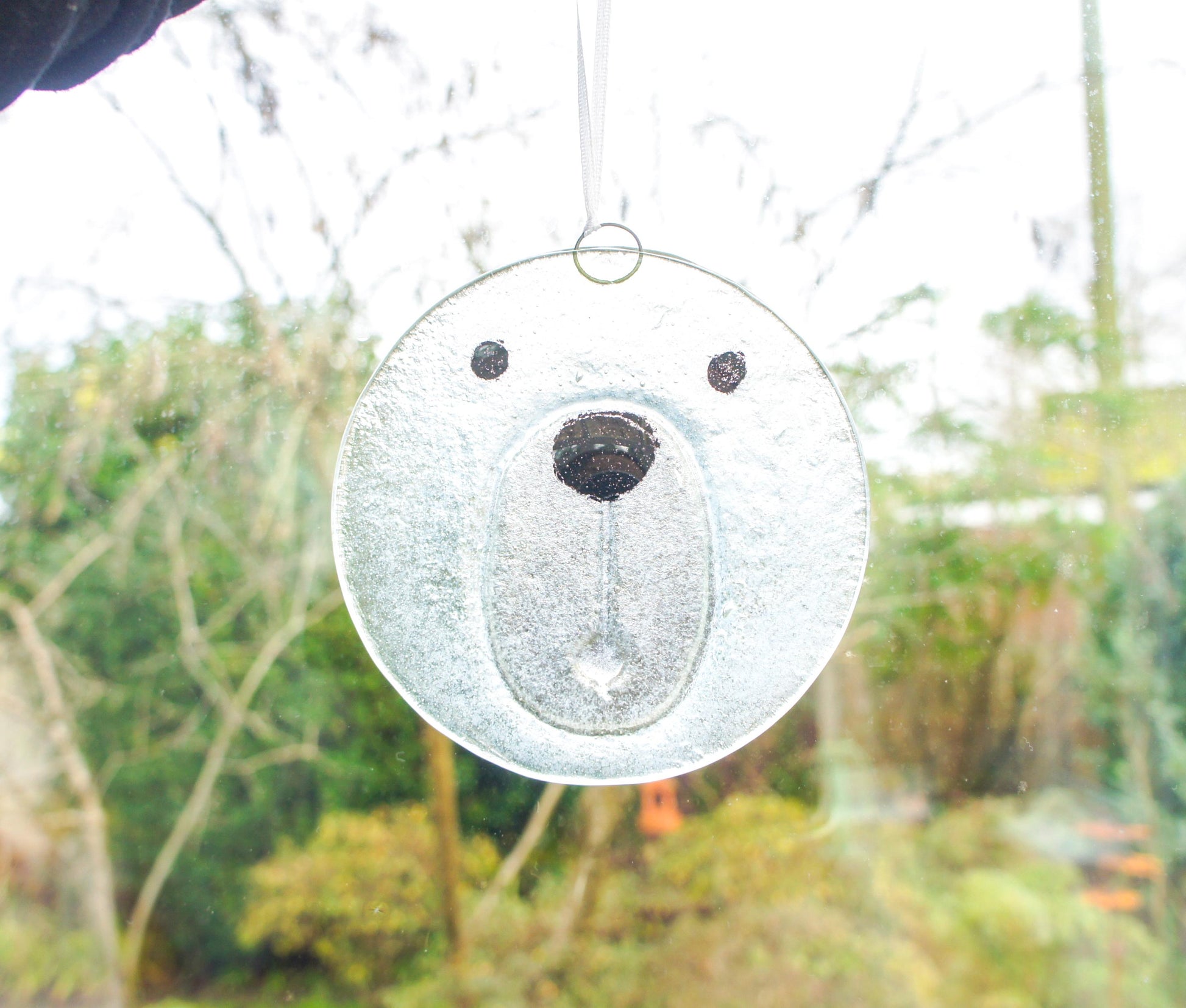 polar bear face fused glass hanging suncatcher ornament