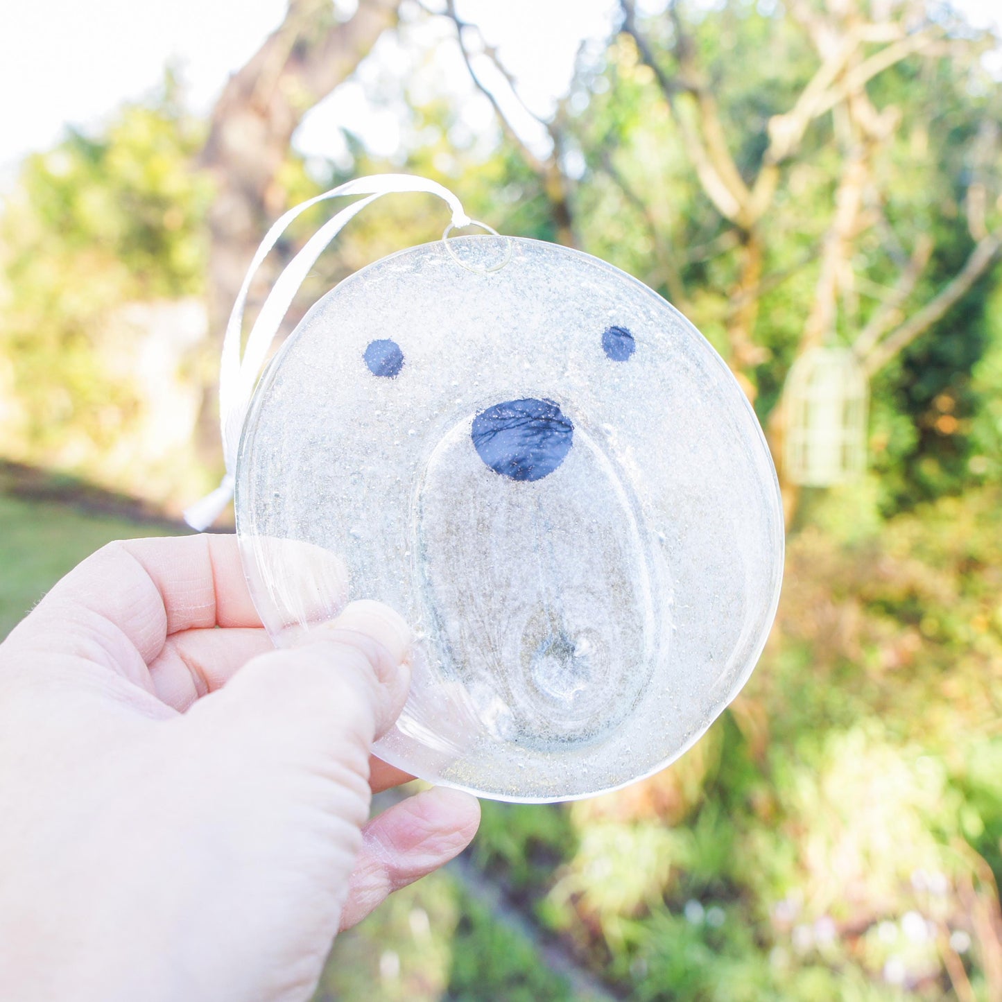 polar bear face fused glass hanging suncatcher ornament
