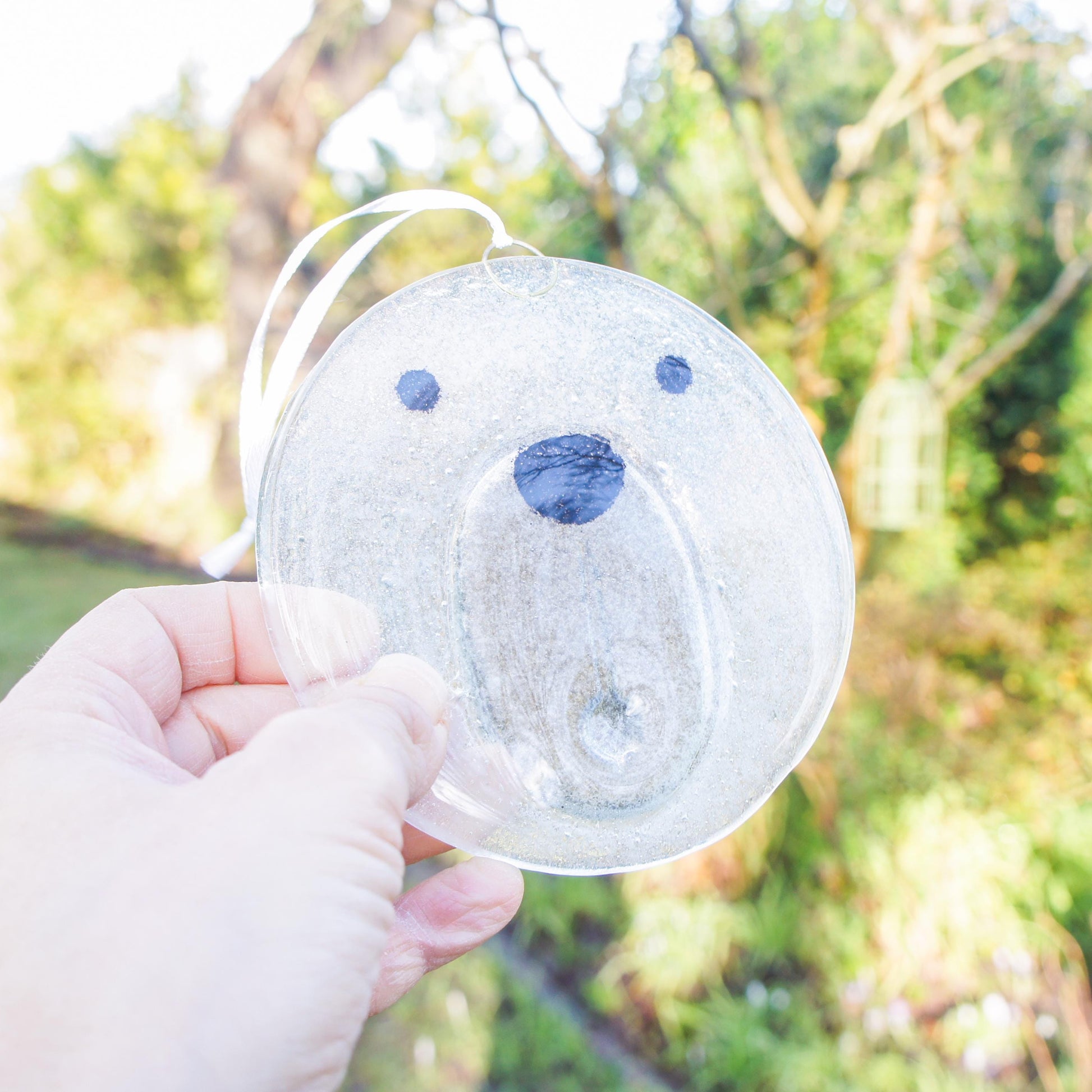 polar bear face fused glass hanging suncatcher ornament