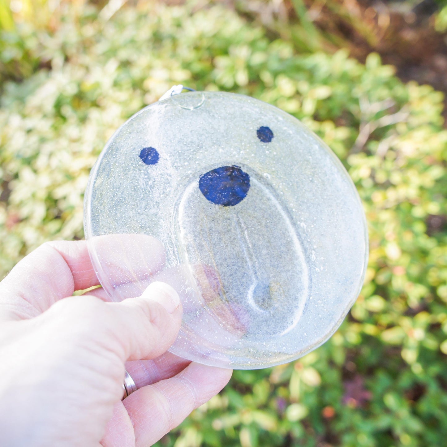 polar bear face fused glass hanging suncatcher ornament