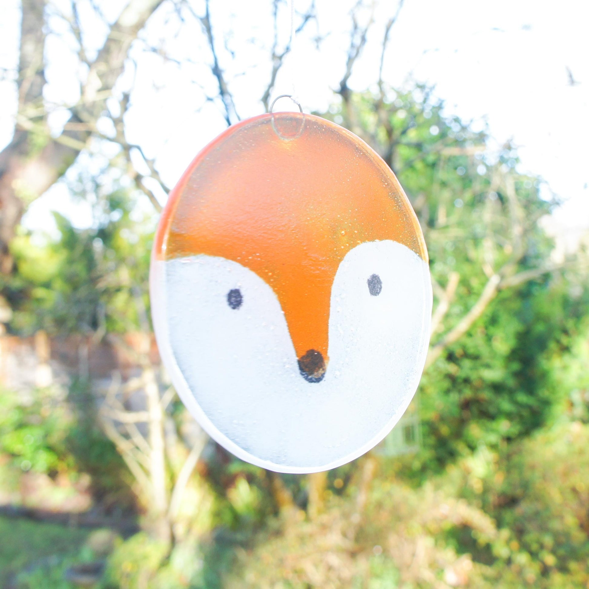 fused glass	hanging ornament	fox art	fox gifts	yard art glass	sea glass art	house warming	nanny gift	Fox	Glass Suncatcher	gift for couple	hostess gift	garden yard